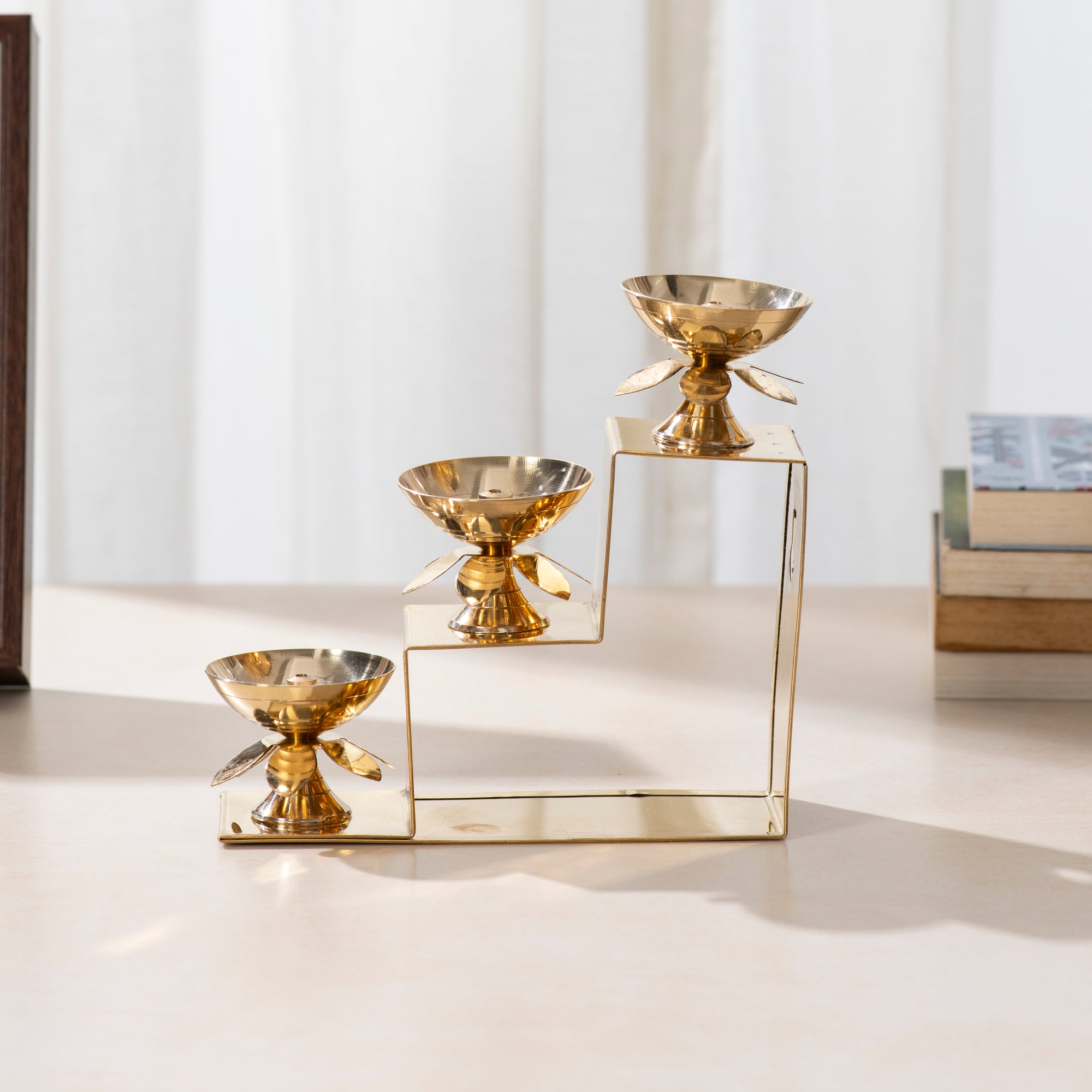 Brass Lotus Diya with Three Step Stand