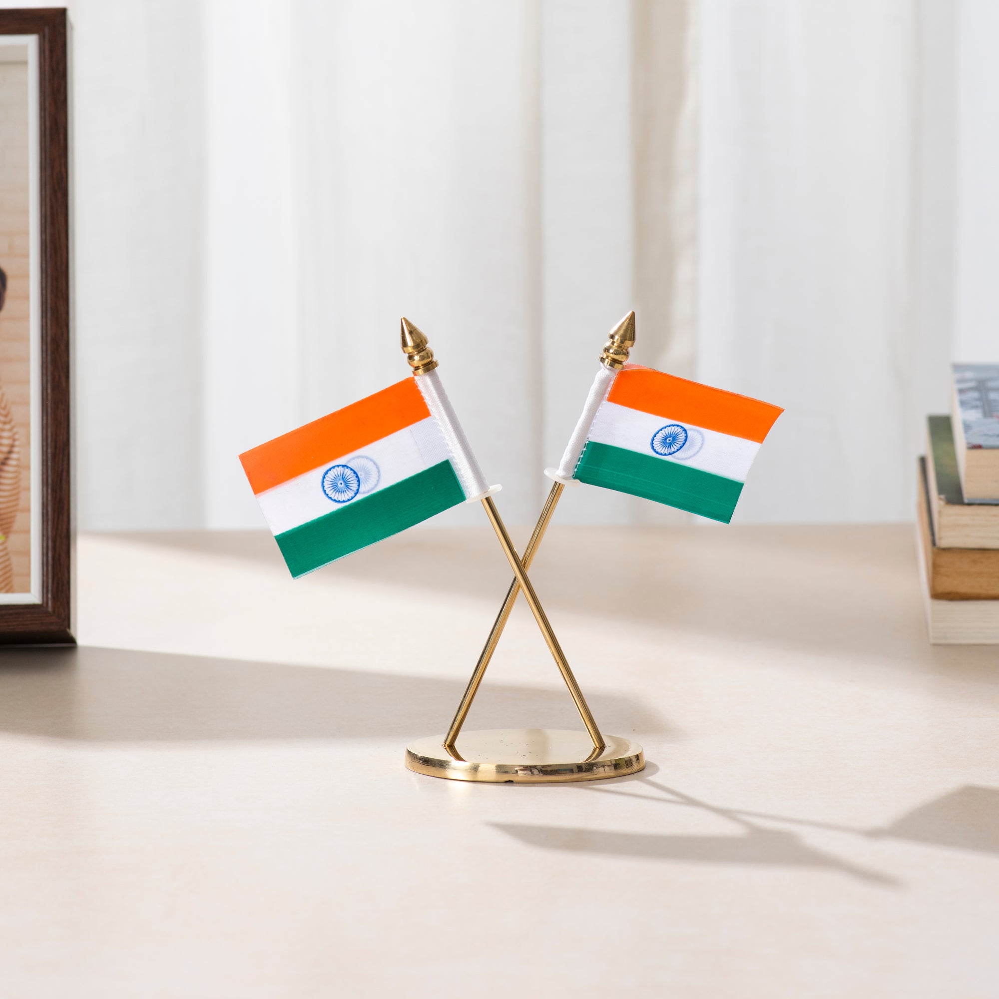 Brass Car Dashboard Indian Flag Stand - 5 inch
