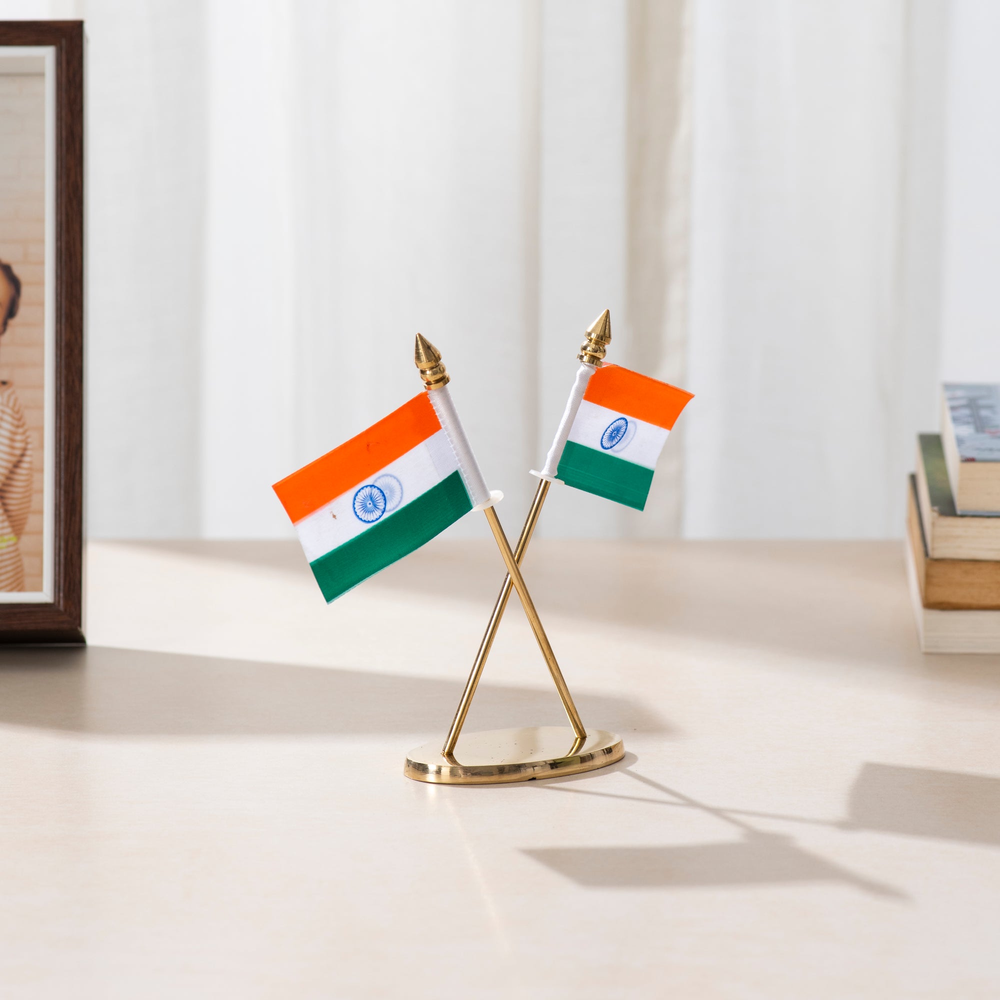 Brass Car Dashboard Indian Flag Stand - 5 inch