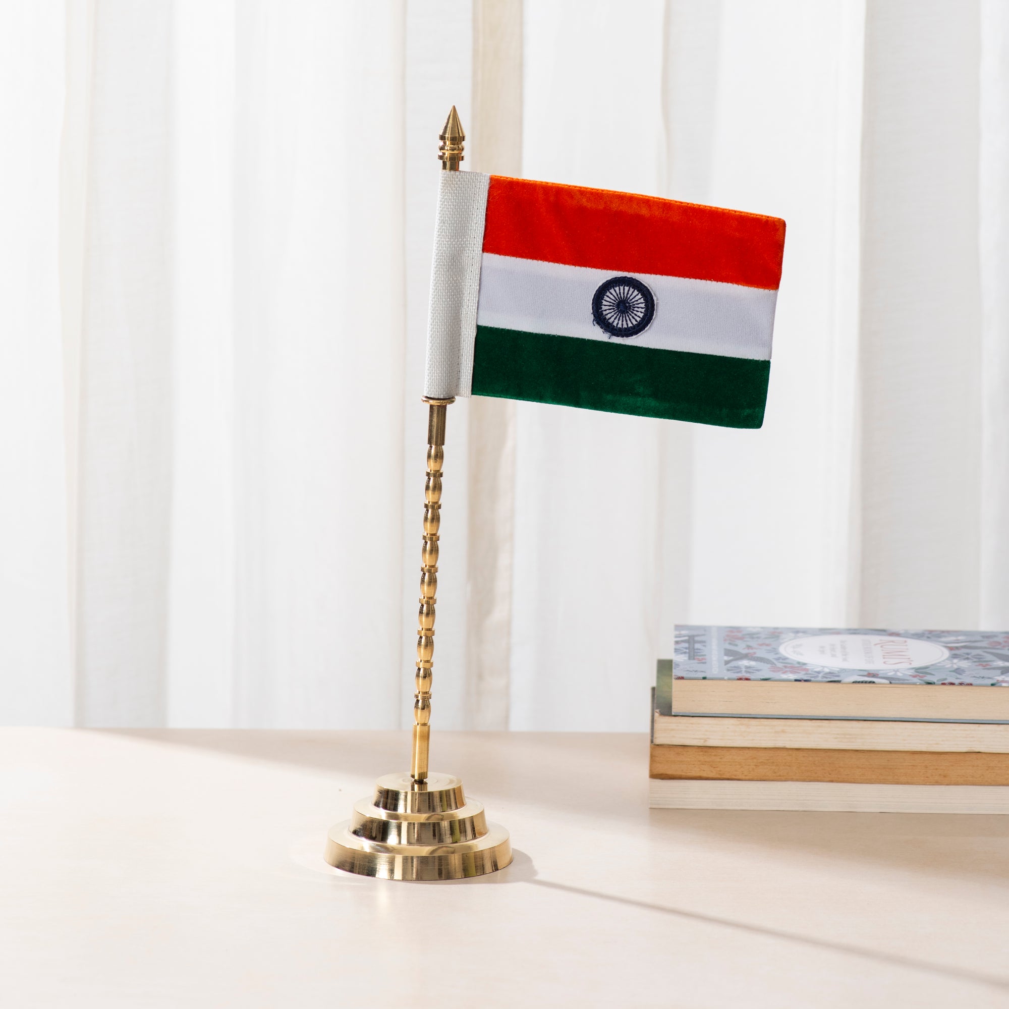 Brass Indian National Flag with Stand- 13 Inch