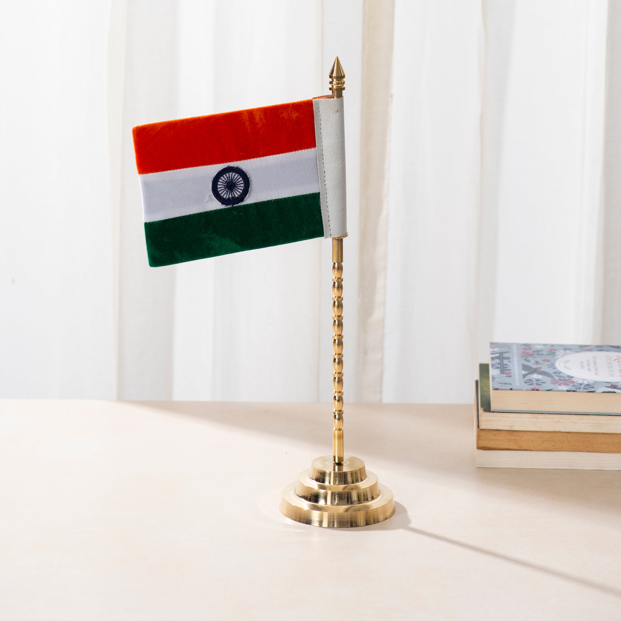Brass Indian National Flag with Stand- 13 Inch