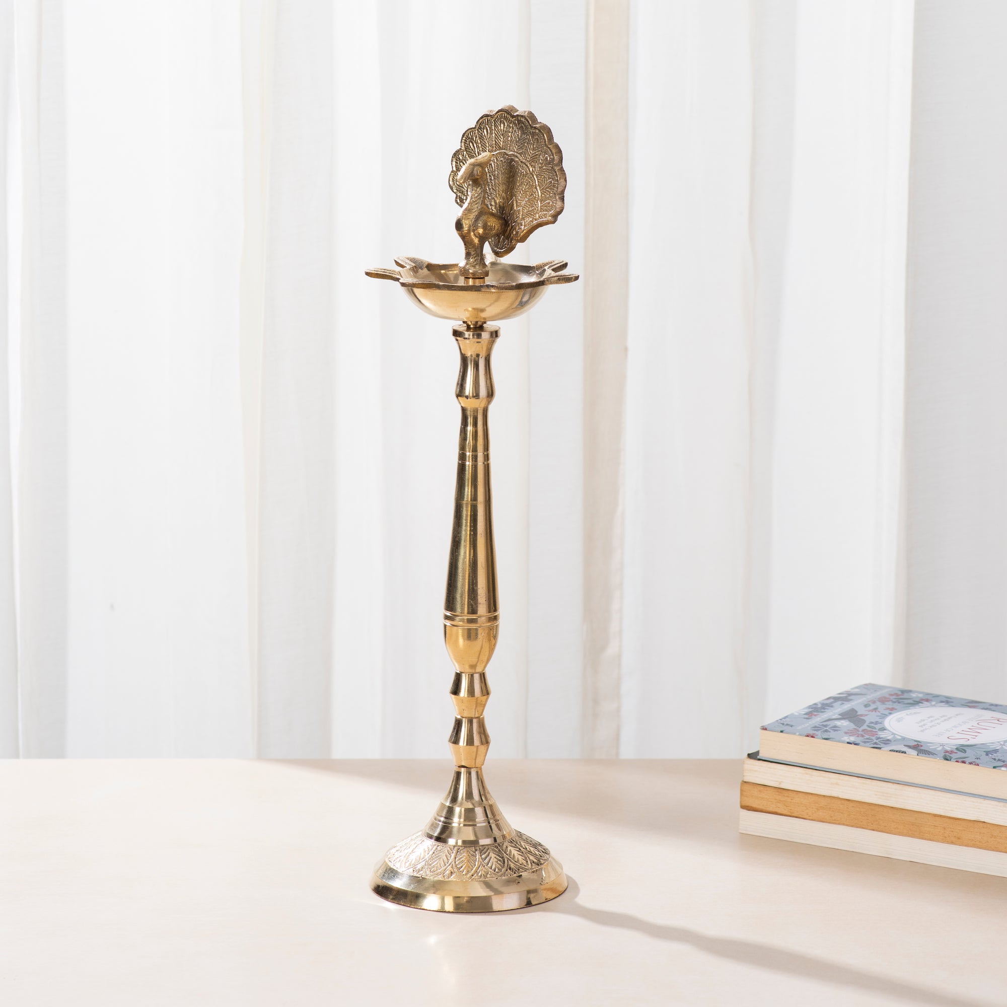 Brass Peacock Samai Lamp- 17 inch