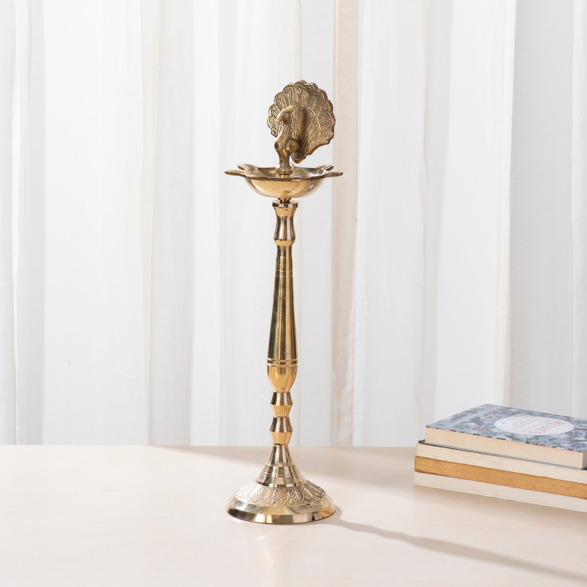 Brass Peacock Samai Lamp- 17 inch