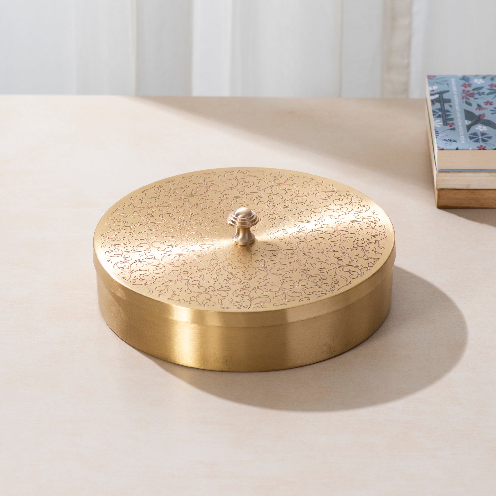 Brass Masala Box with Spoon - 6 inch