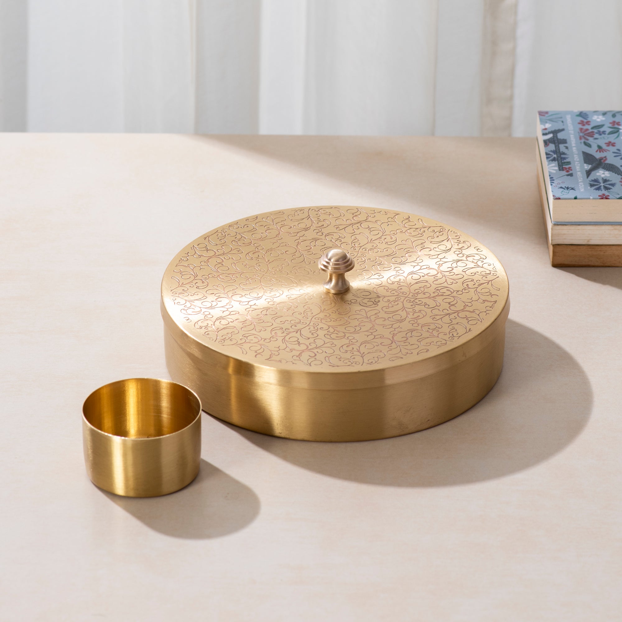 Brass Masala Box with Spoon - 6 inch