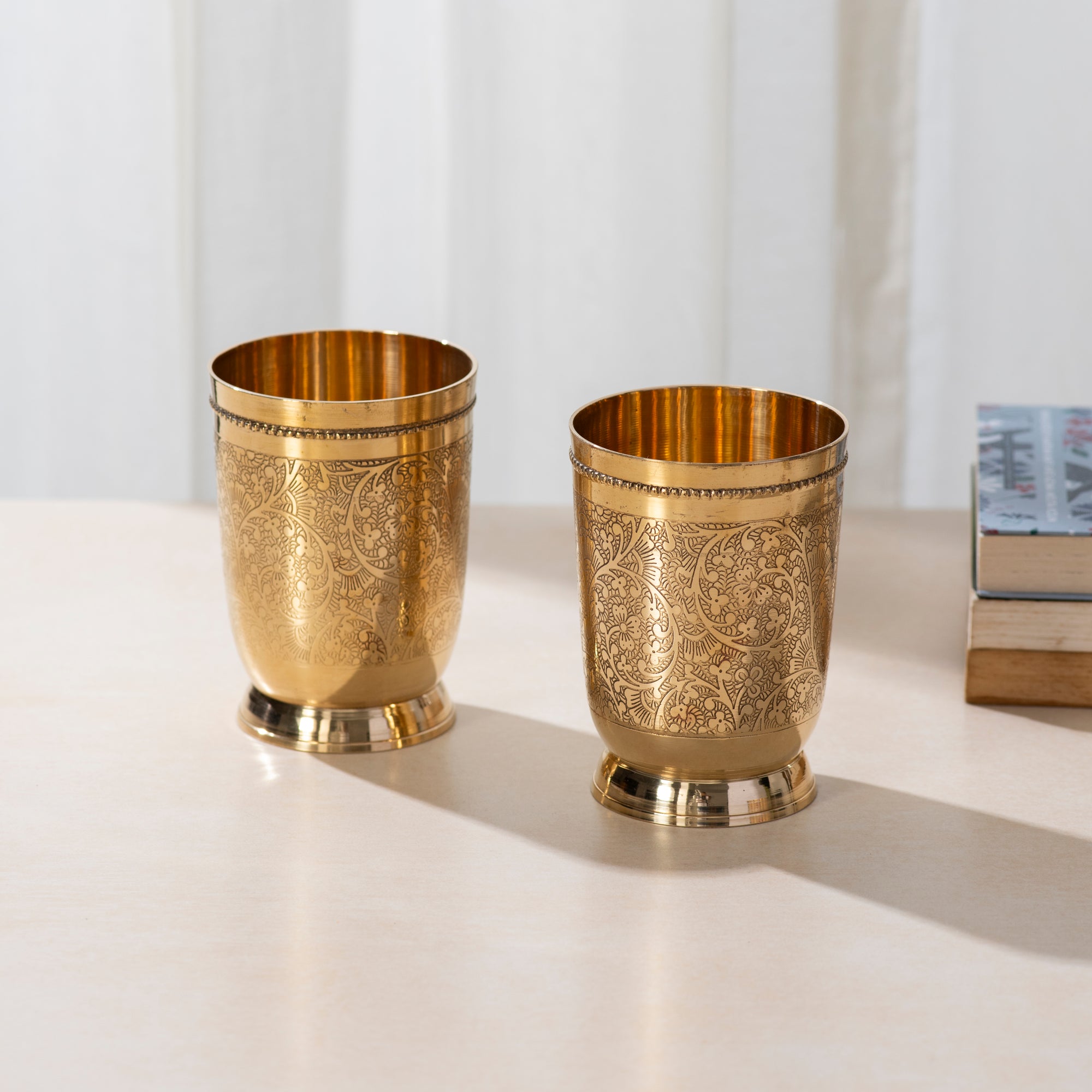 Pure Brass Engraved Glass set of 2