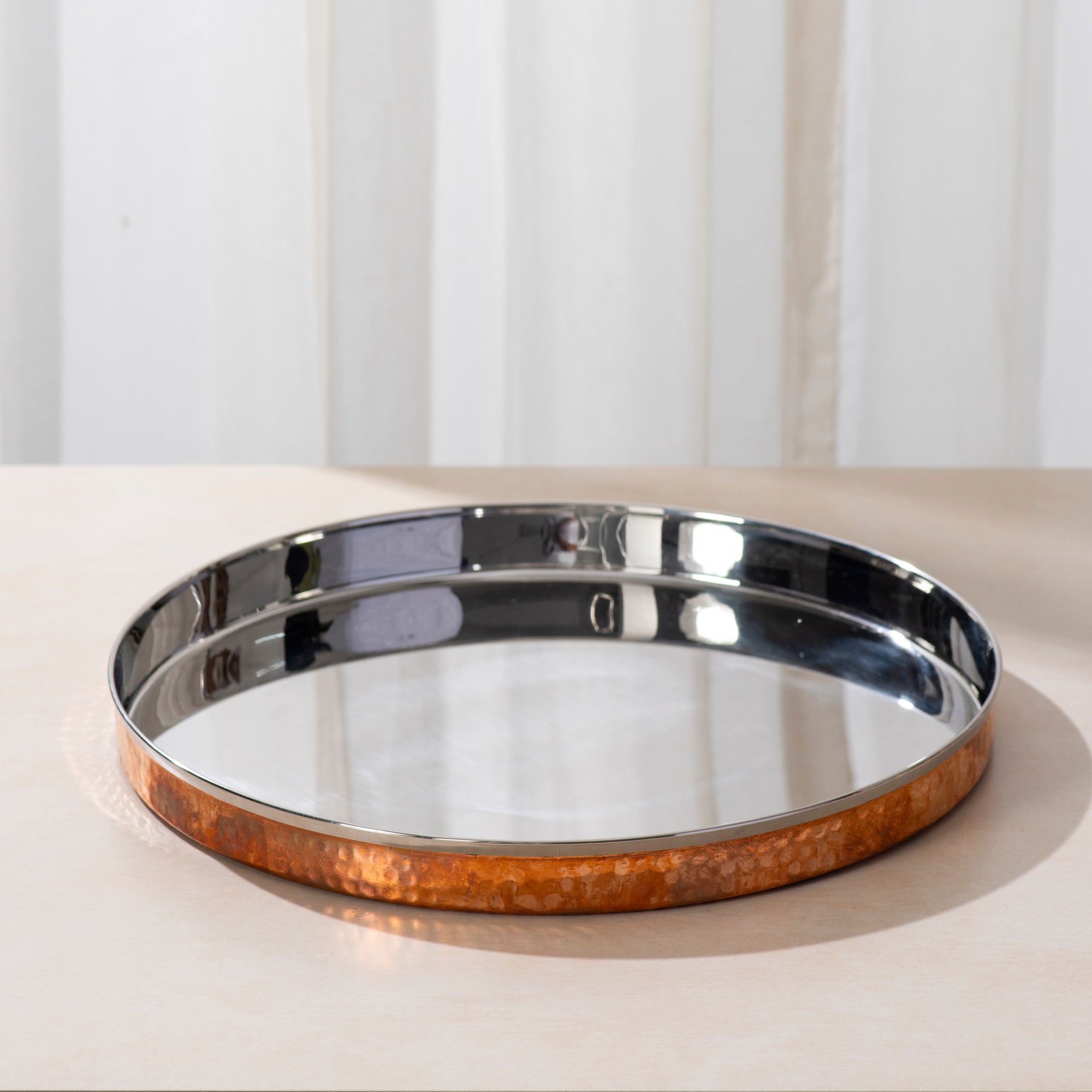 Copper Steel Thali Set Royal Curved Shiny Look