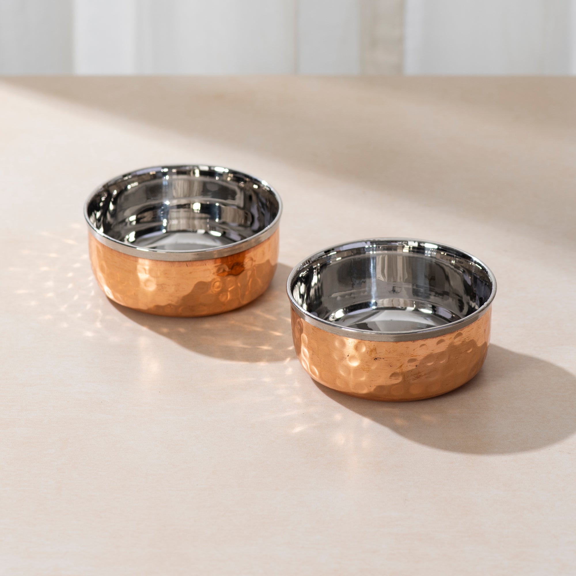 Copper Steel Thali Set Royal Curved Shiny Look