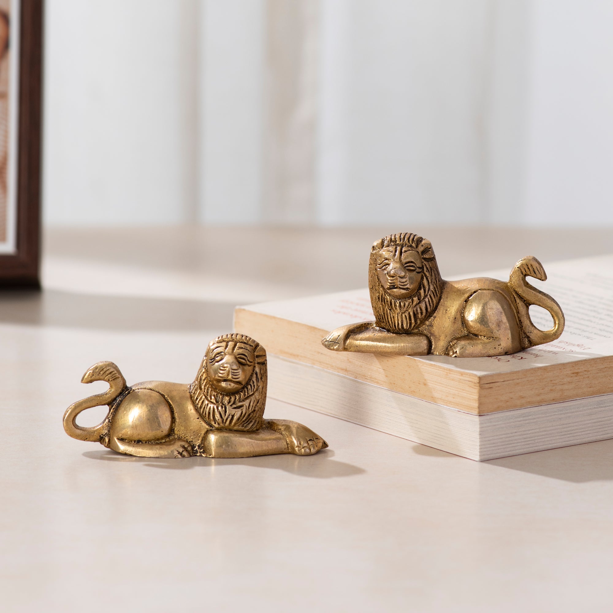 Brass Sitting Lion Pair - 3 inch