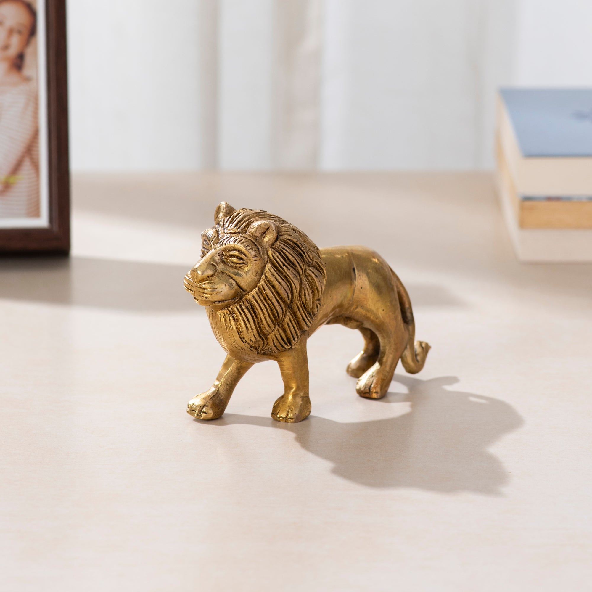 Royal Guardian: Brass Standing Lion- 5 inch