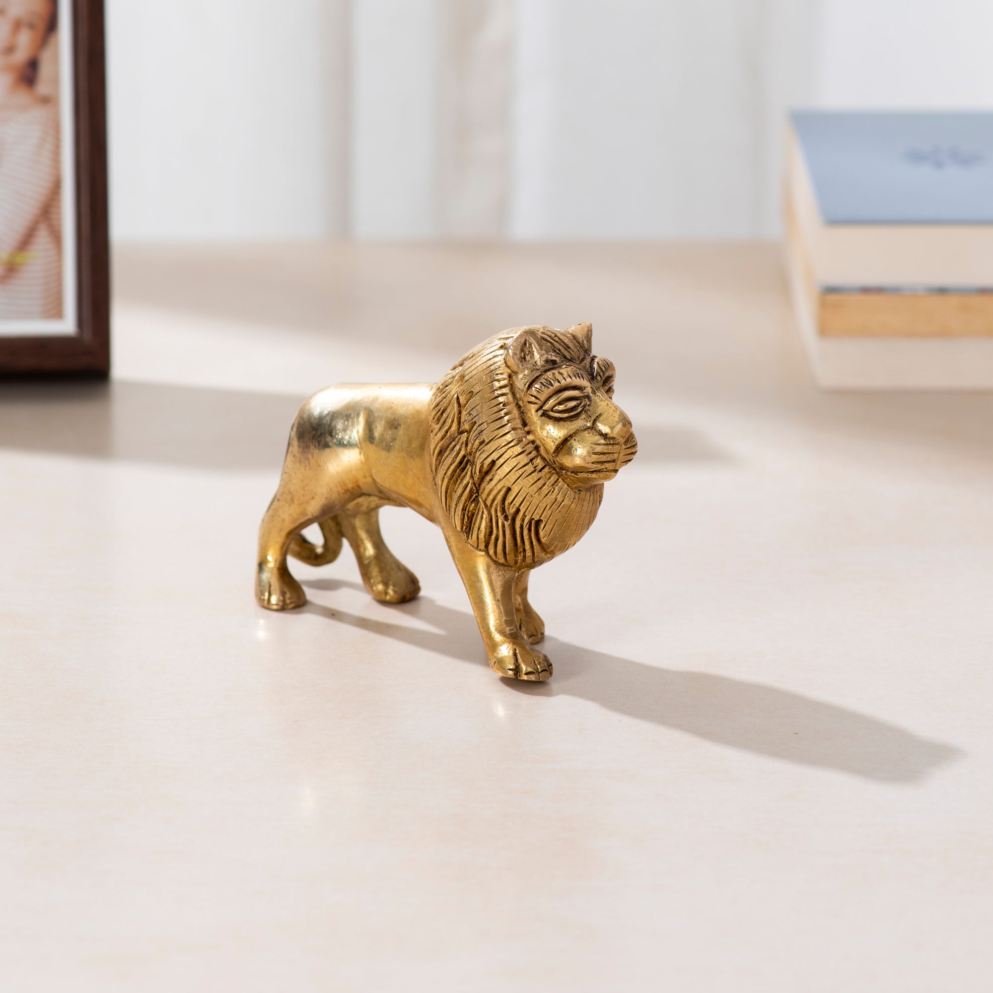 Royal Guardian: Brass Standing Lion- 5 inch