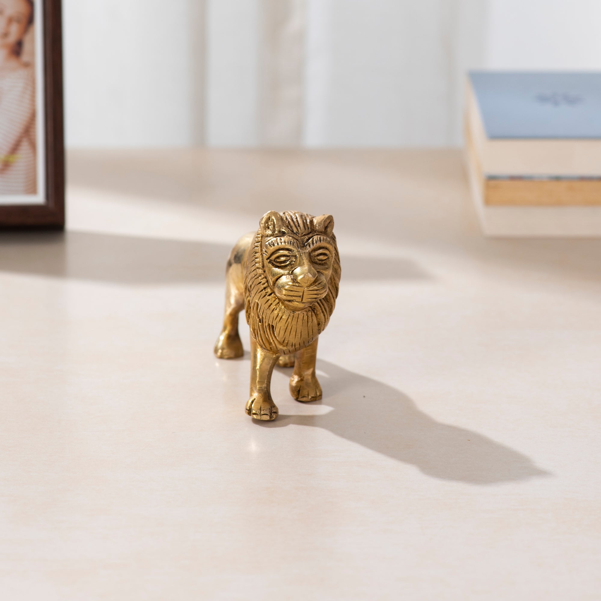 Royal Guardian: Brass Standing Lion- 5 inch