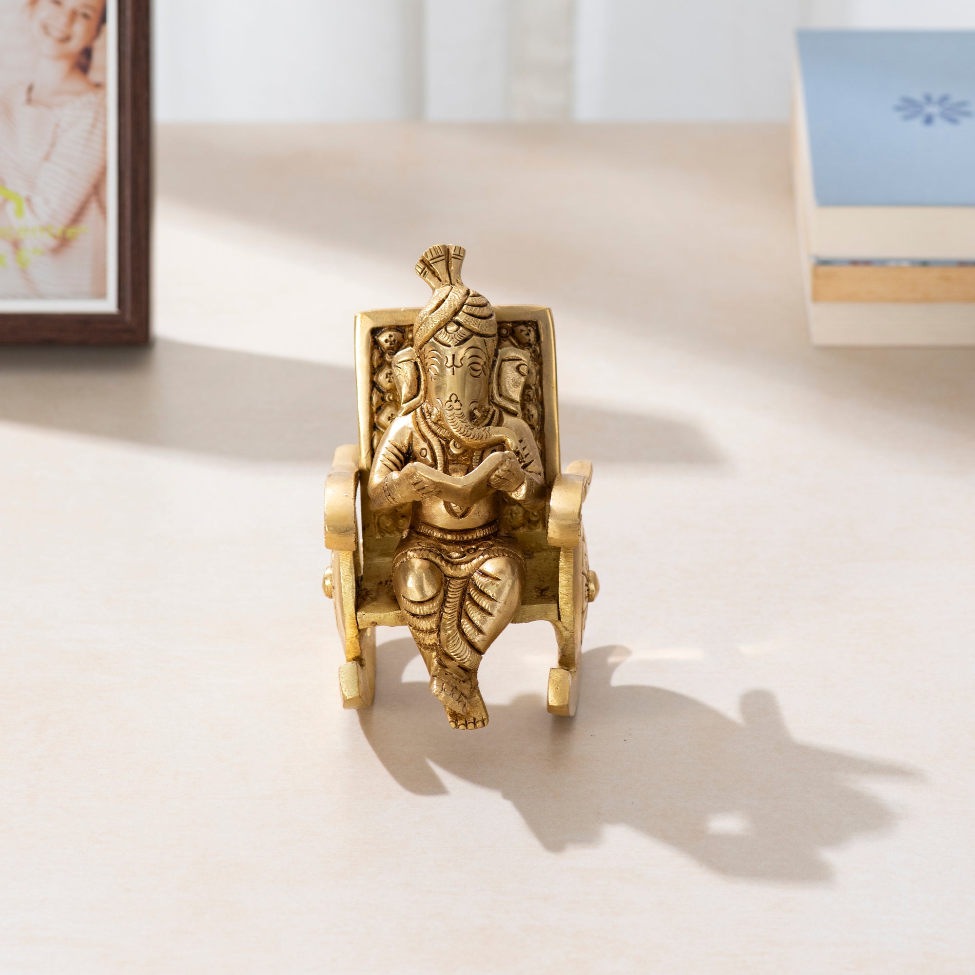 Brass Ganesha on Relaxing Chair - A Symbol of Peace and Prosperity- 5 inch