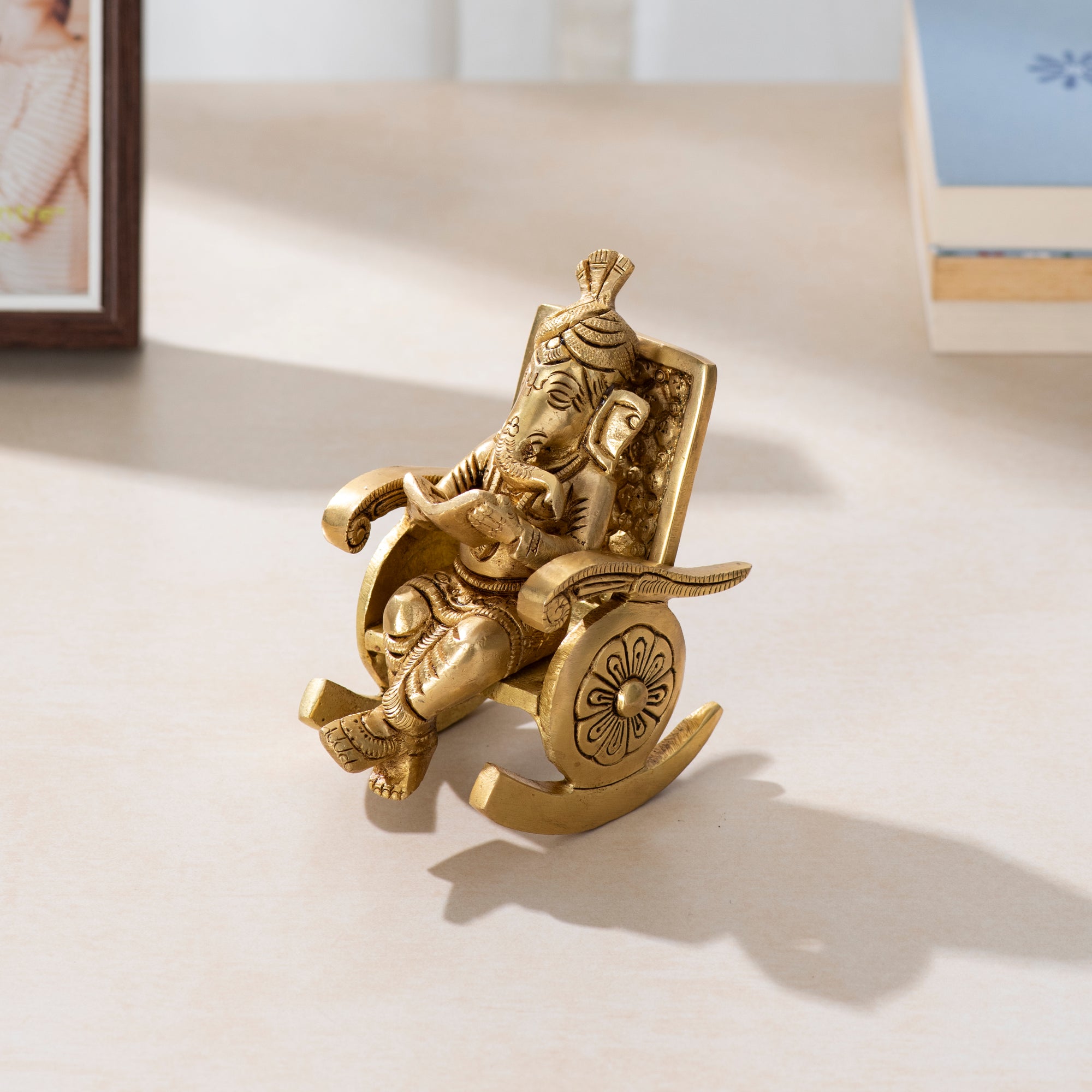 Brass Ganesha on Relaxing Chair - A Symbol of Peace and Prosperity- 5 inch