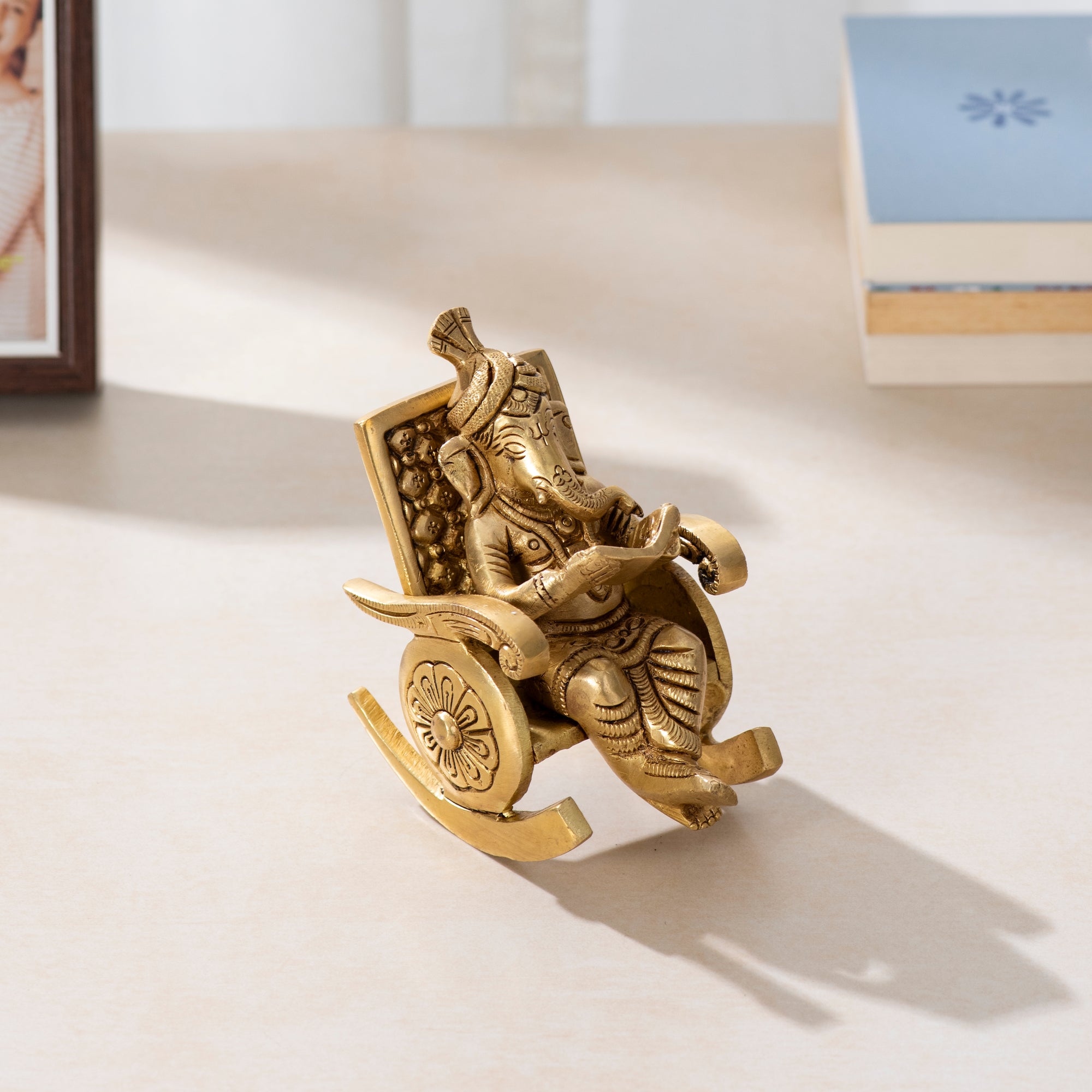 Brass Ganesha on Relaxing Chair - A Symbol of Peace and Prosperity- 5 inch