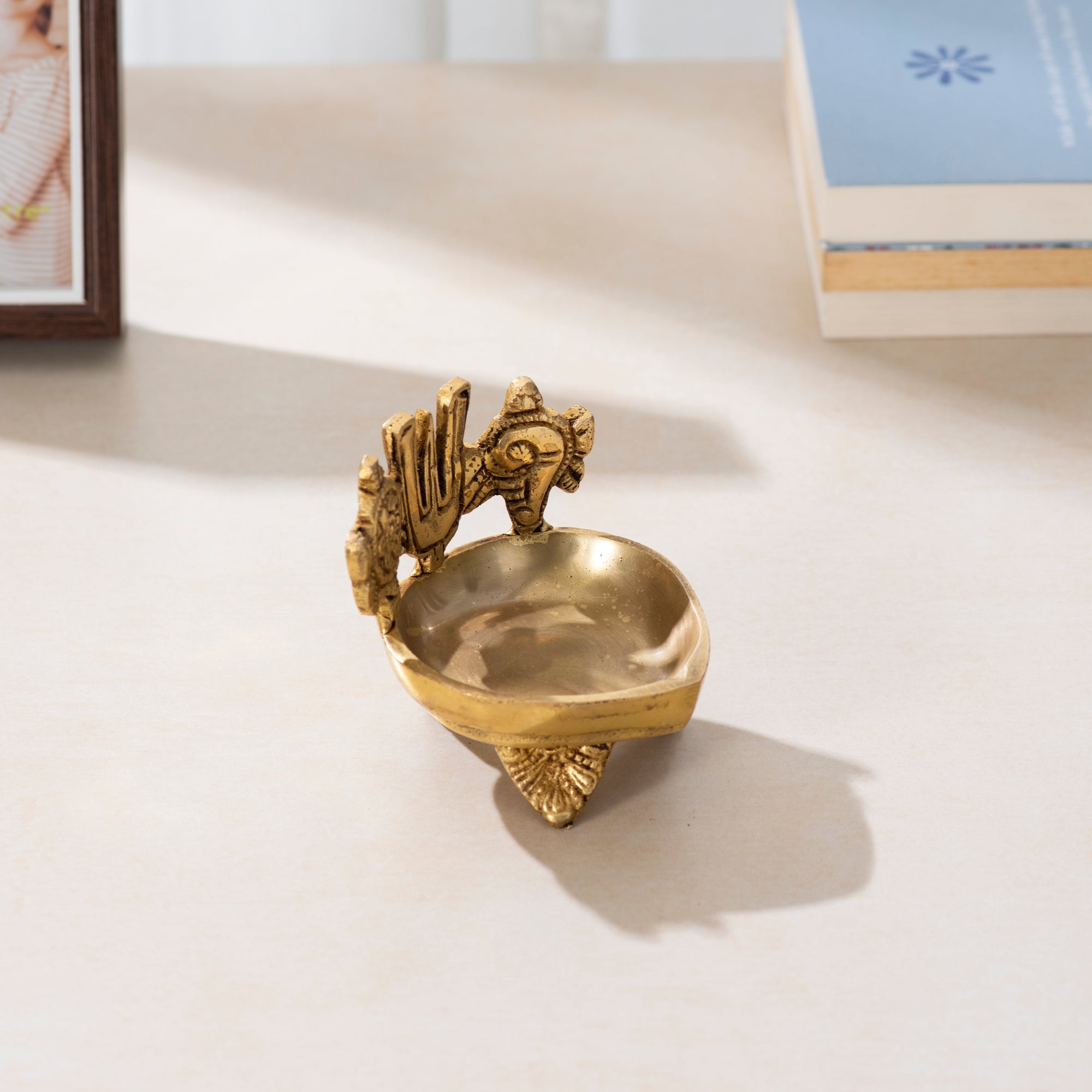 Brass Shankh Chakra Namah Urli Deepak- 3.5 inch