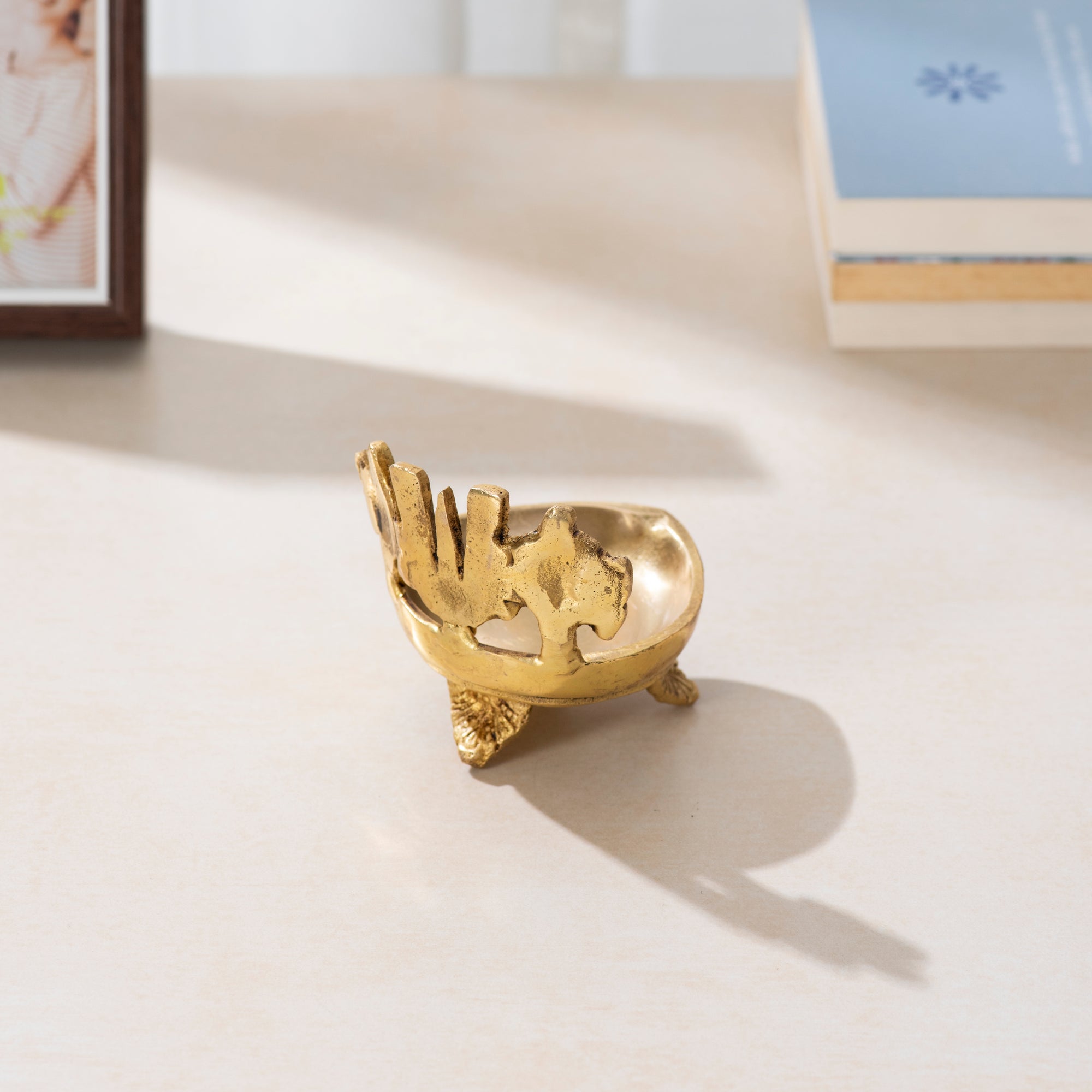 Brass Shankh Chakra Namah Urli Deepak- 3.5 inch