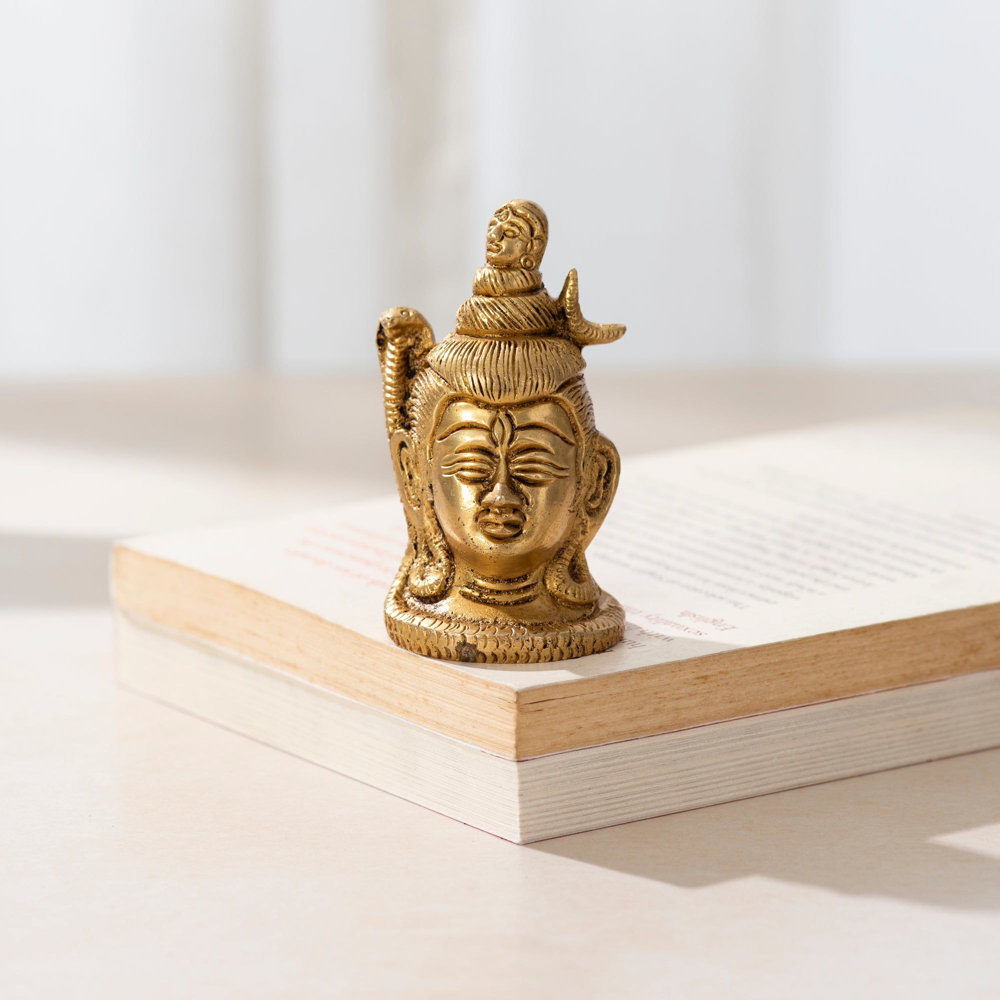 Brass Shiva Head Statue - The Tranquil Gaze of the Supreme Deity- 3 inch