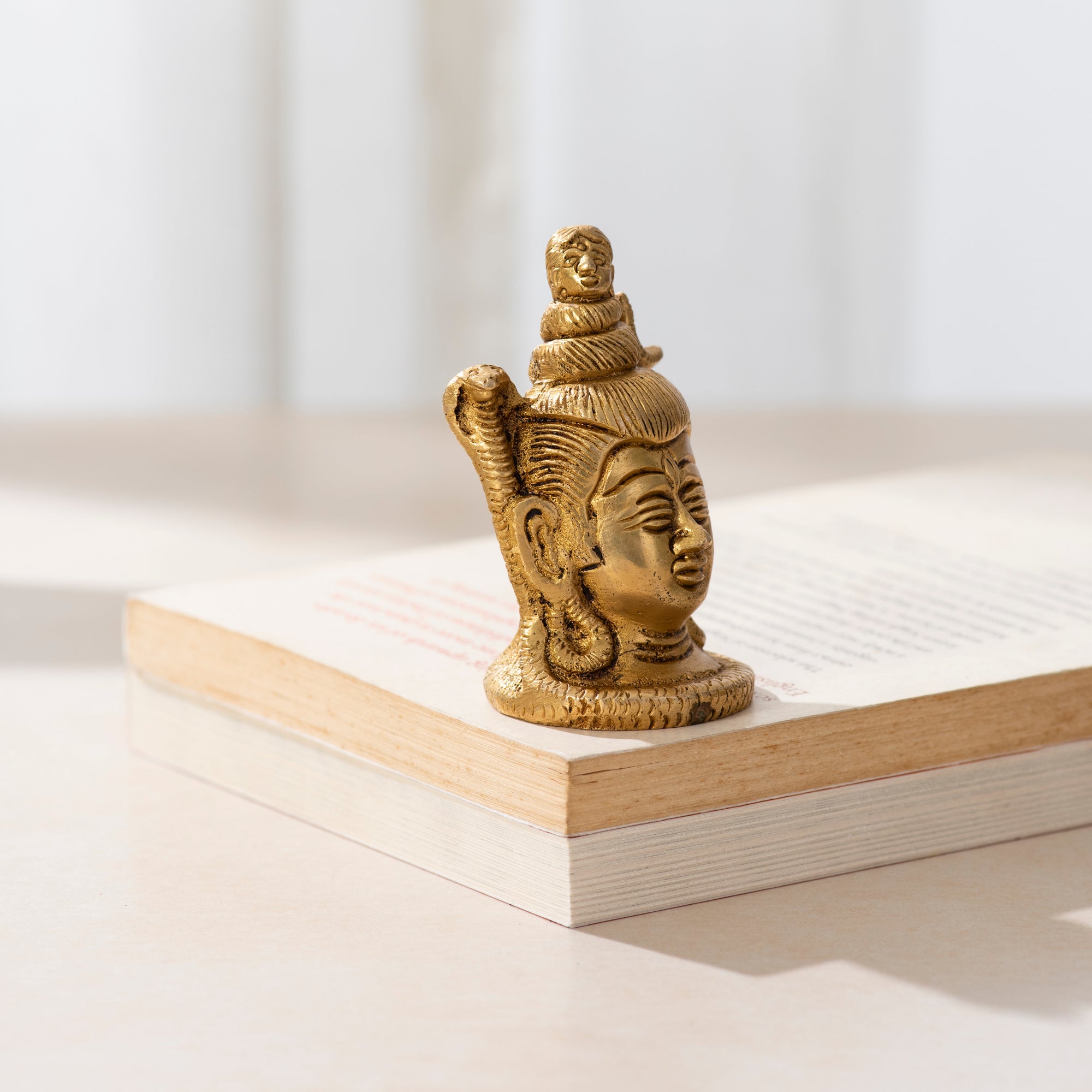 Brass Shiva Head Statue - The Tranquil Gaze of the Supreme Deity- 3 inch