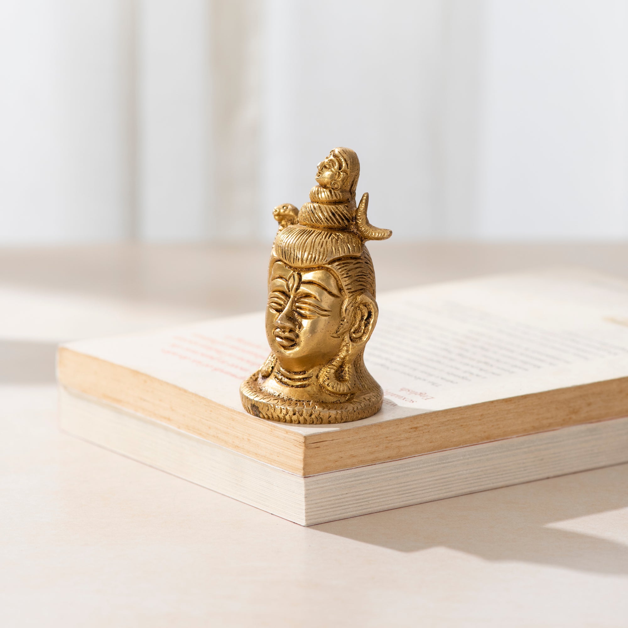 Brass Shiva Head Statue - The Tranquil Gaze of the Supreme Deity- 3 inch