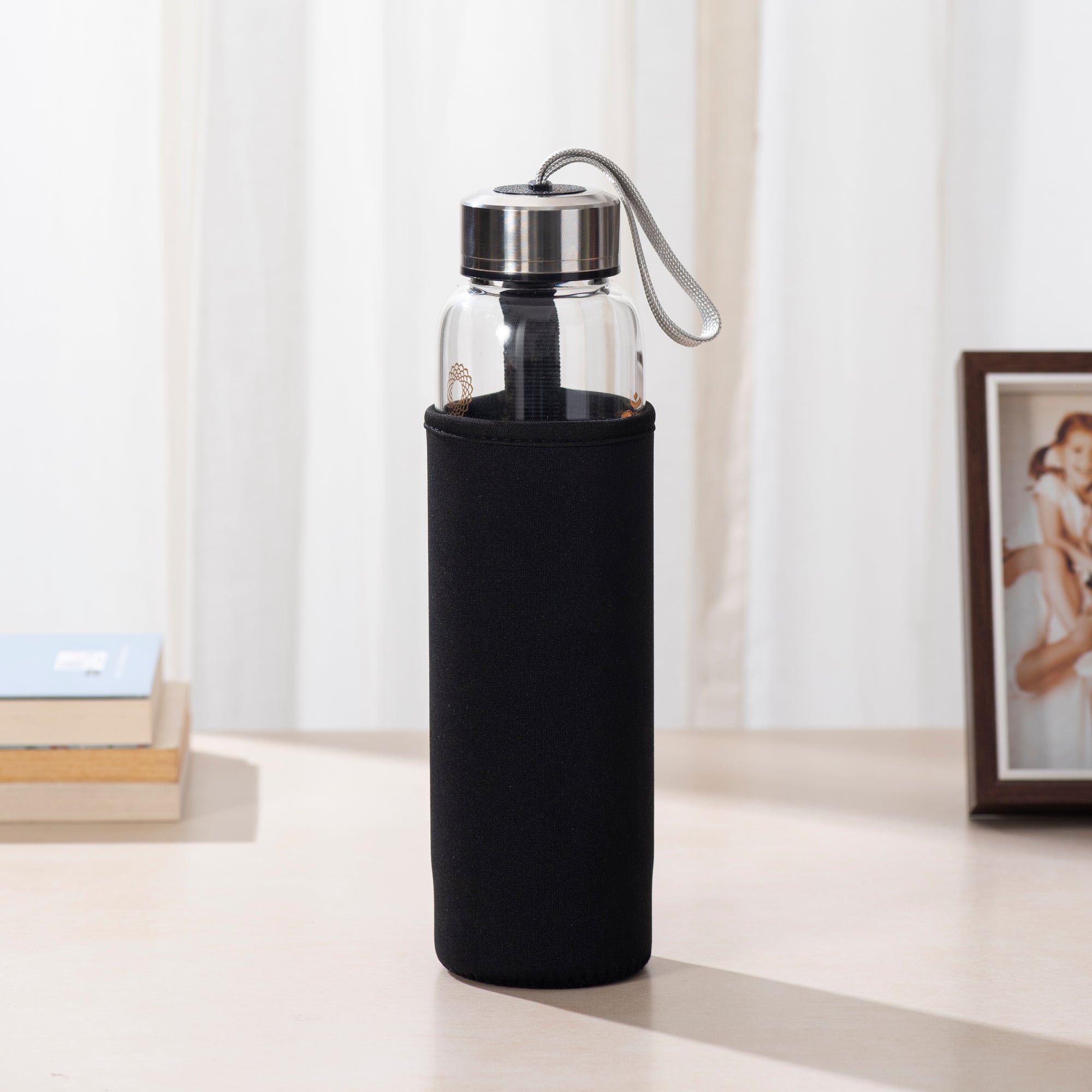 Crystal Glass Water Bottle with Amethyst Gemstone Point Pencil