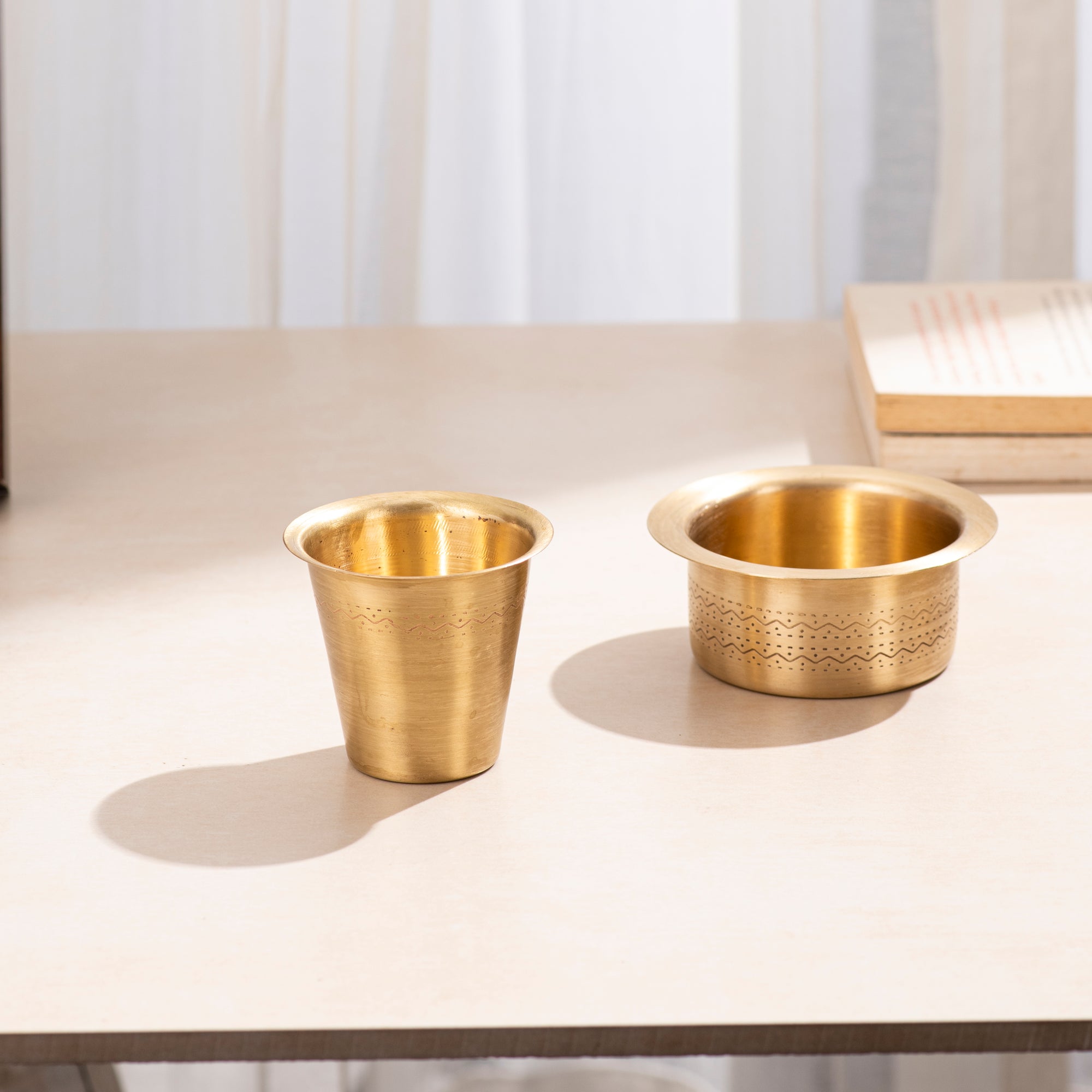 Brass Handcrafted Coffee Filter with Dabara Set - Traditional South Indian Coffee Experience