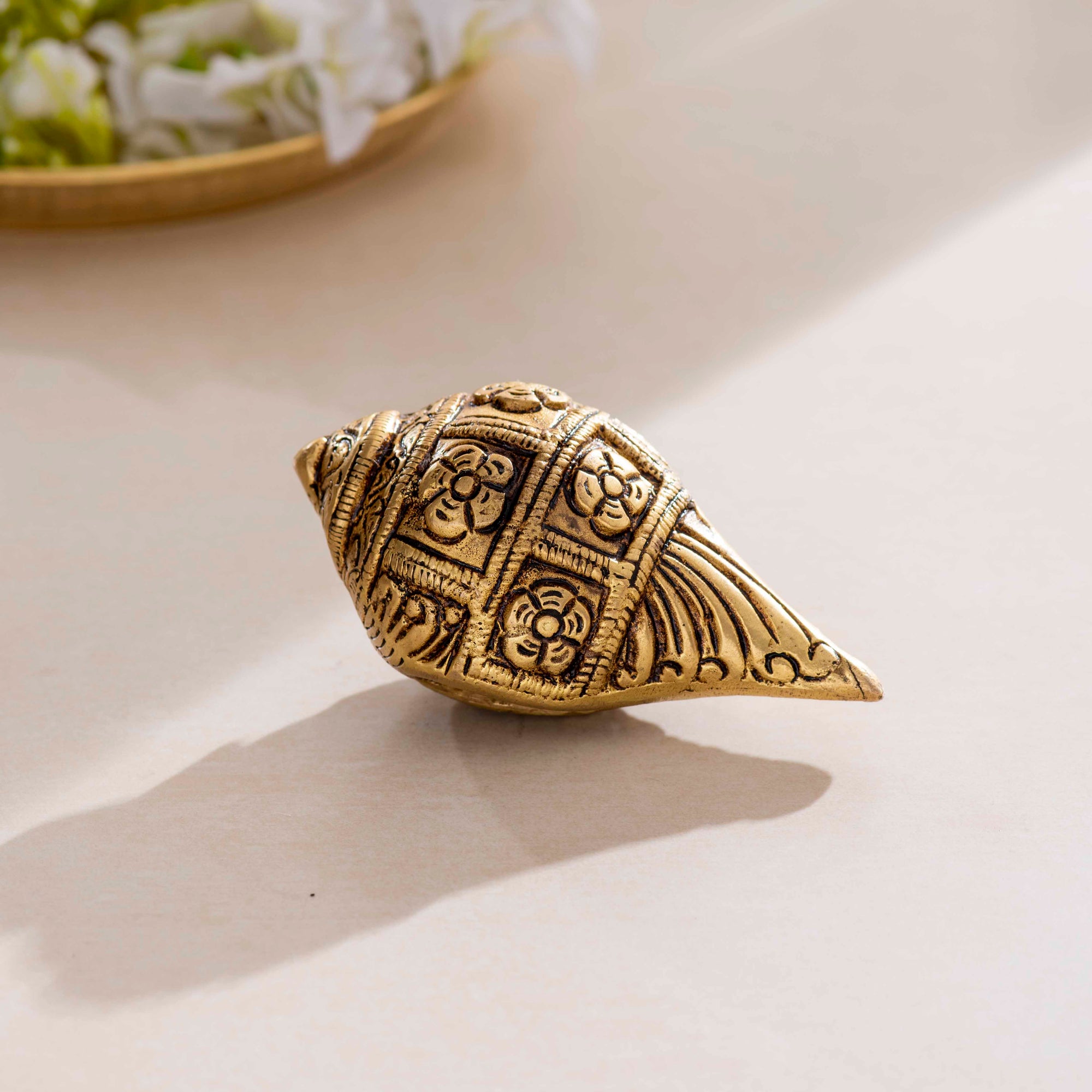 Brass Flower Shankh - 5 Inch