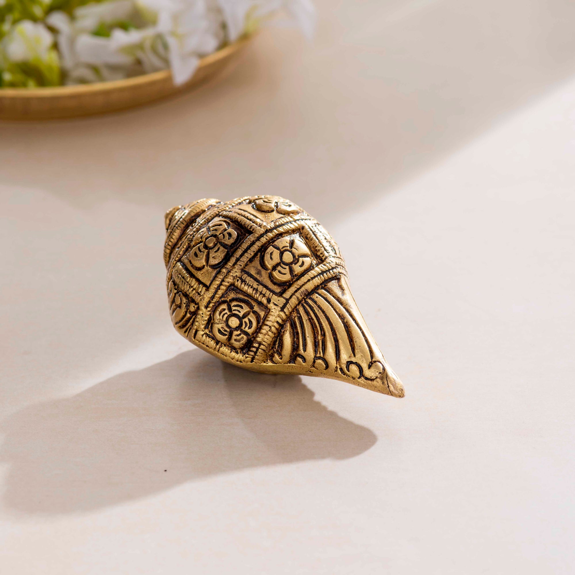 Brass Flower Shankh - 5 Inch