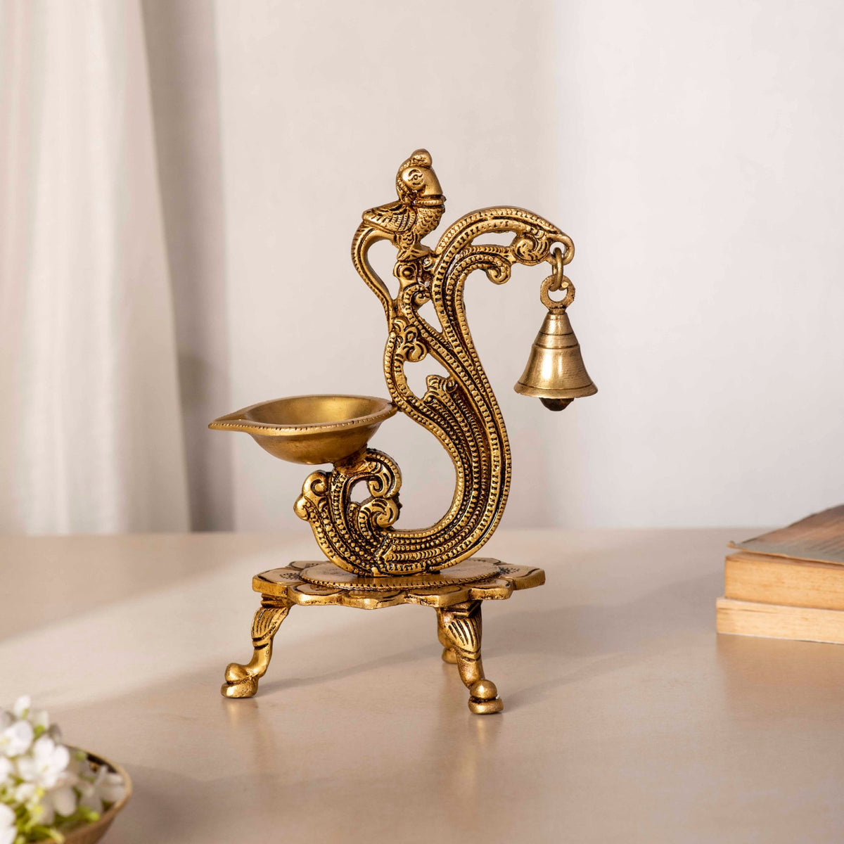 Darbar Craft - Brass Chowki Diya With Bell