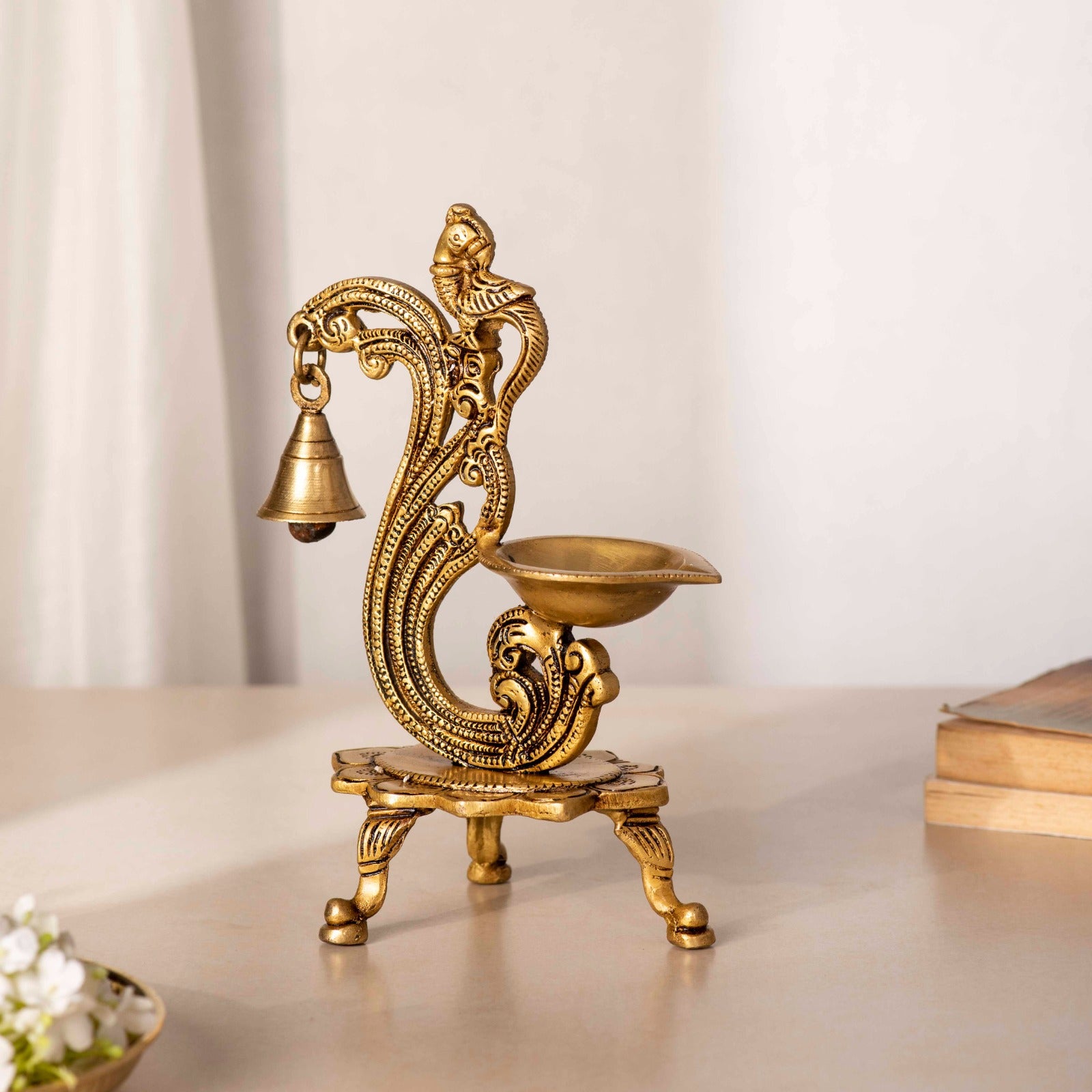 Golden Brass Chowki Diya With Bell