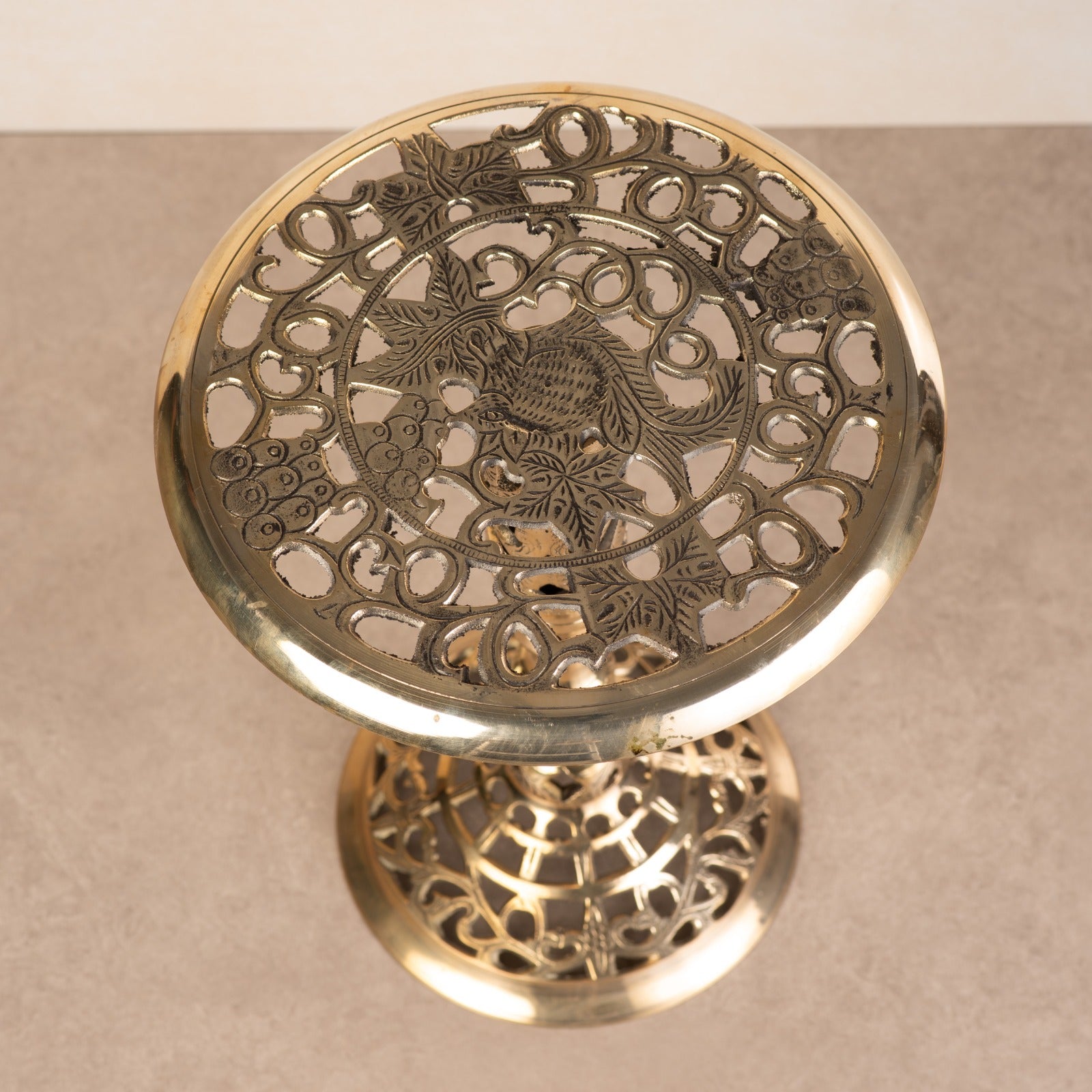Brass Hand Carved Stool - 12 Inch