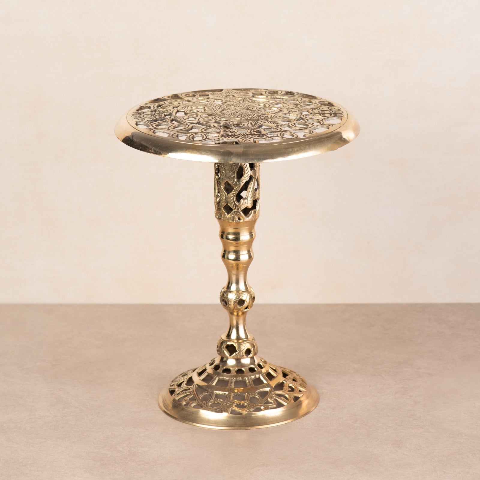 Brass Hand Carved Stool - 12 Inch