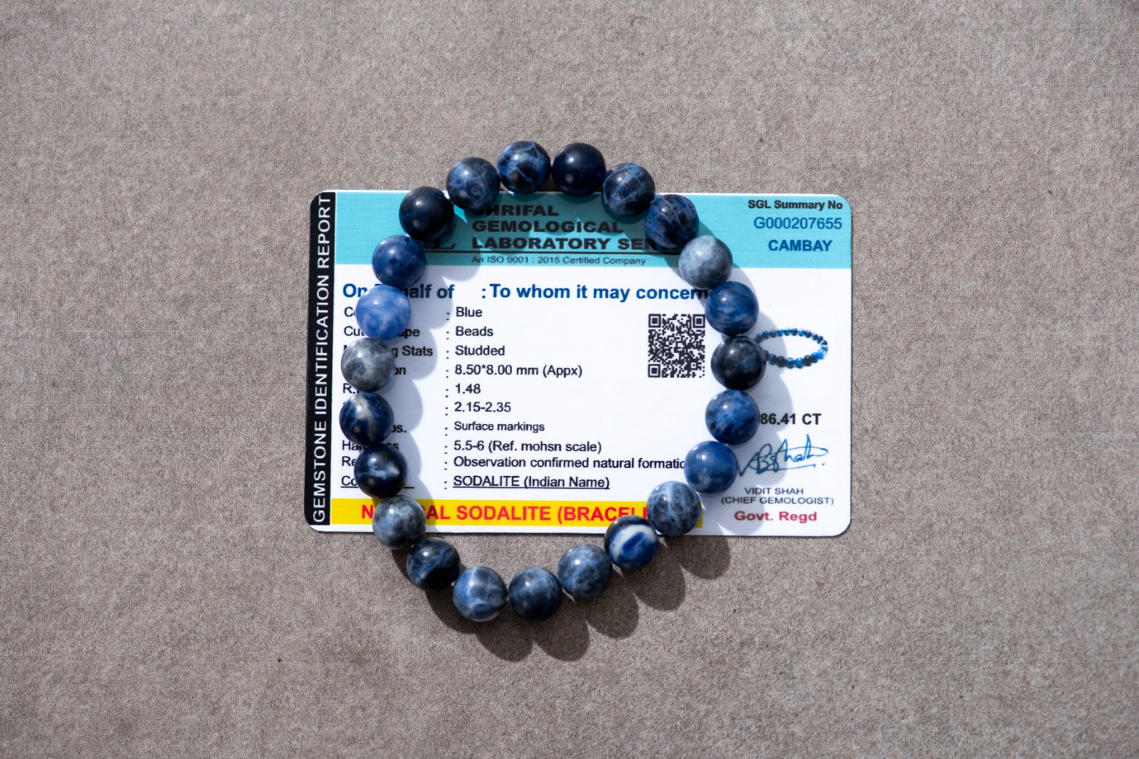 Certified Natural Sodalite Bracelet for Harmony & Balance