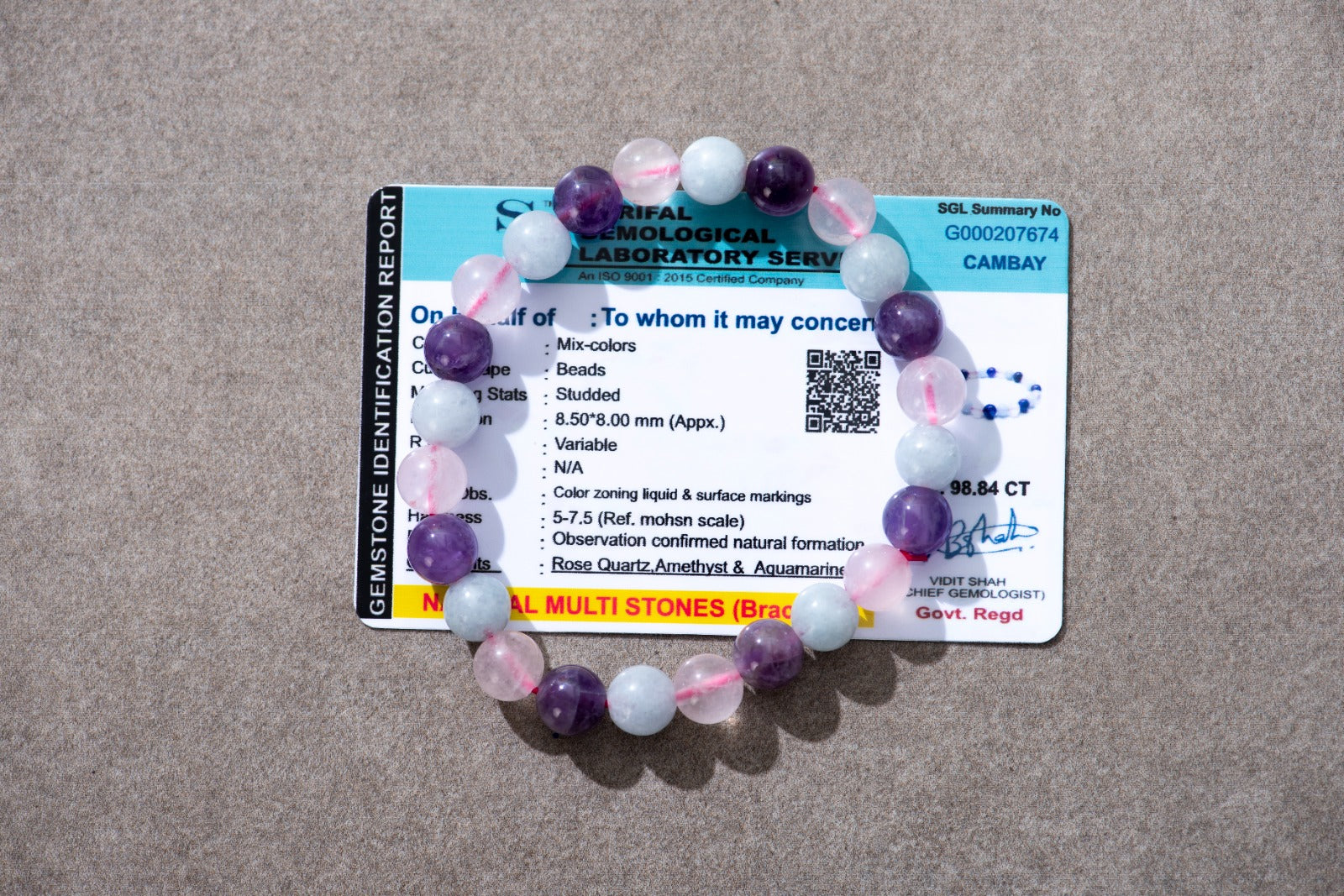 Certified Natural Multi Stone Bracelet for Love, Peace & Harmony