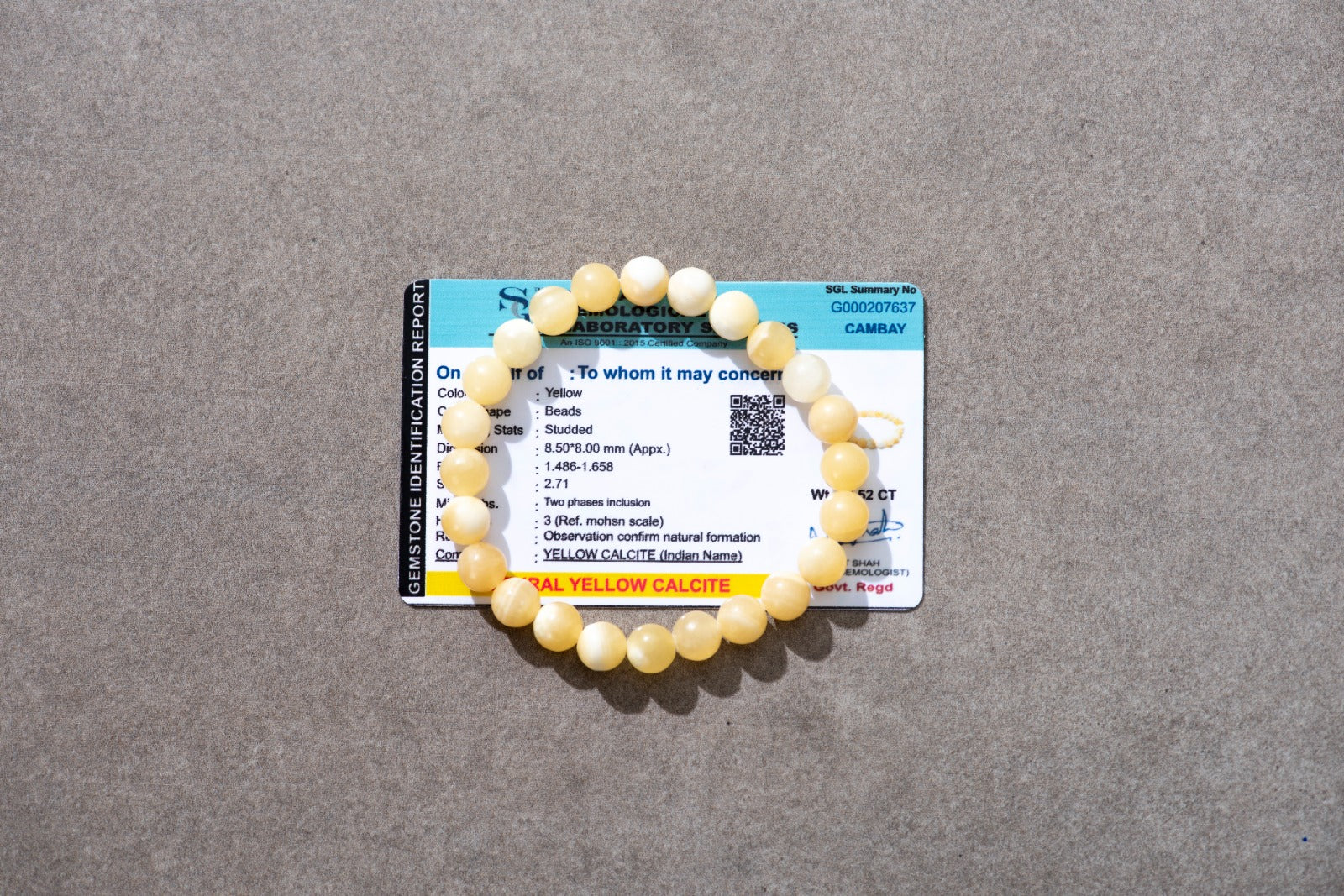 Certified Yellow Calcite Healing Bracelet for Stress & Anxiety