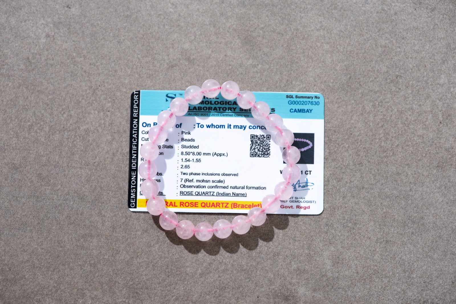Certified Natural Rose Quartz Bracelet for Love & Emotions