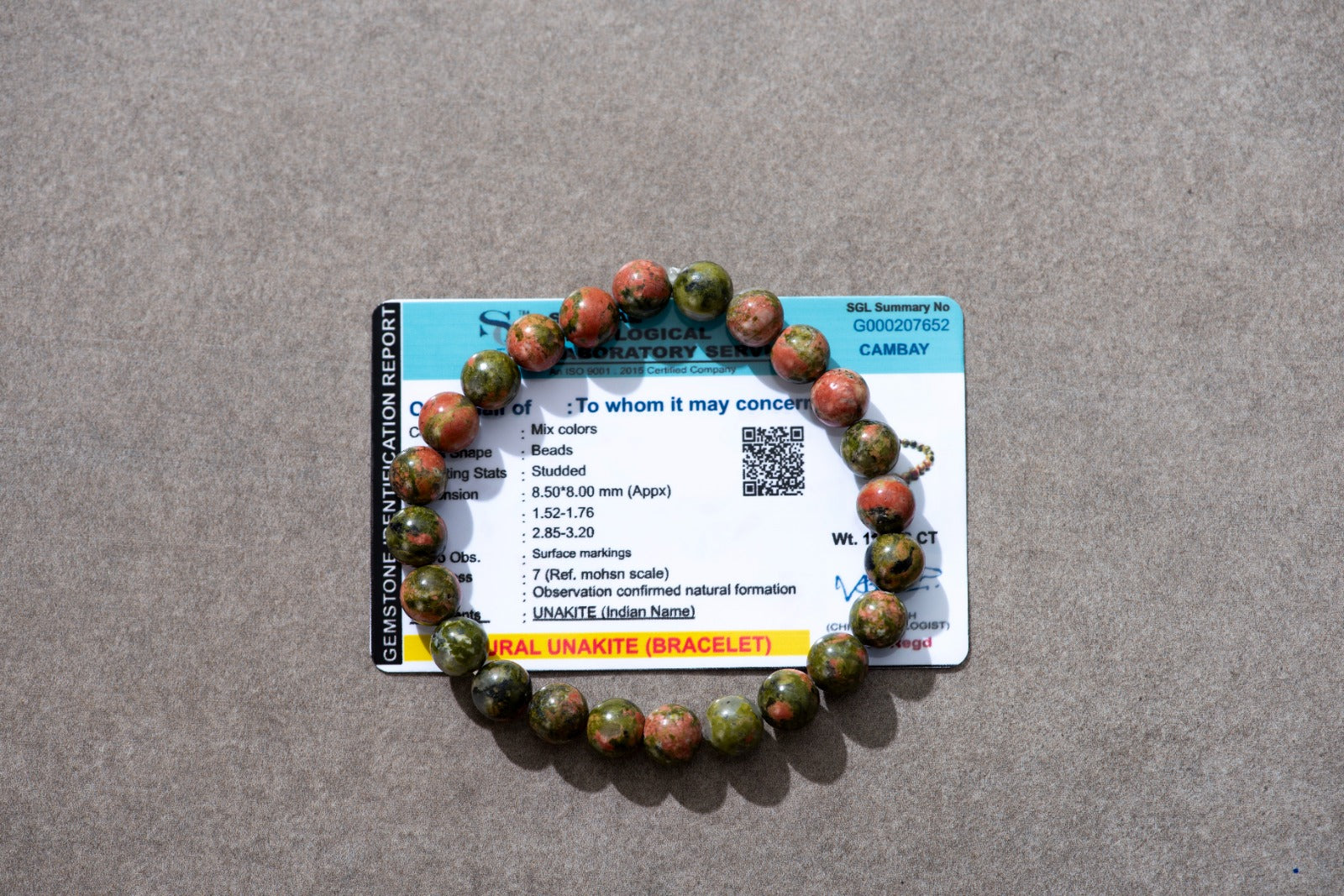 Certified Unakite Bracelet for Positive Energy
