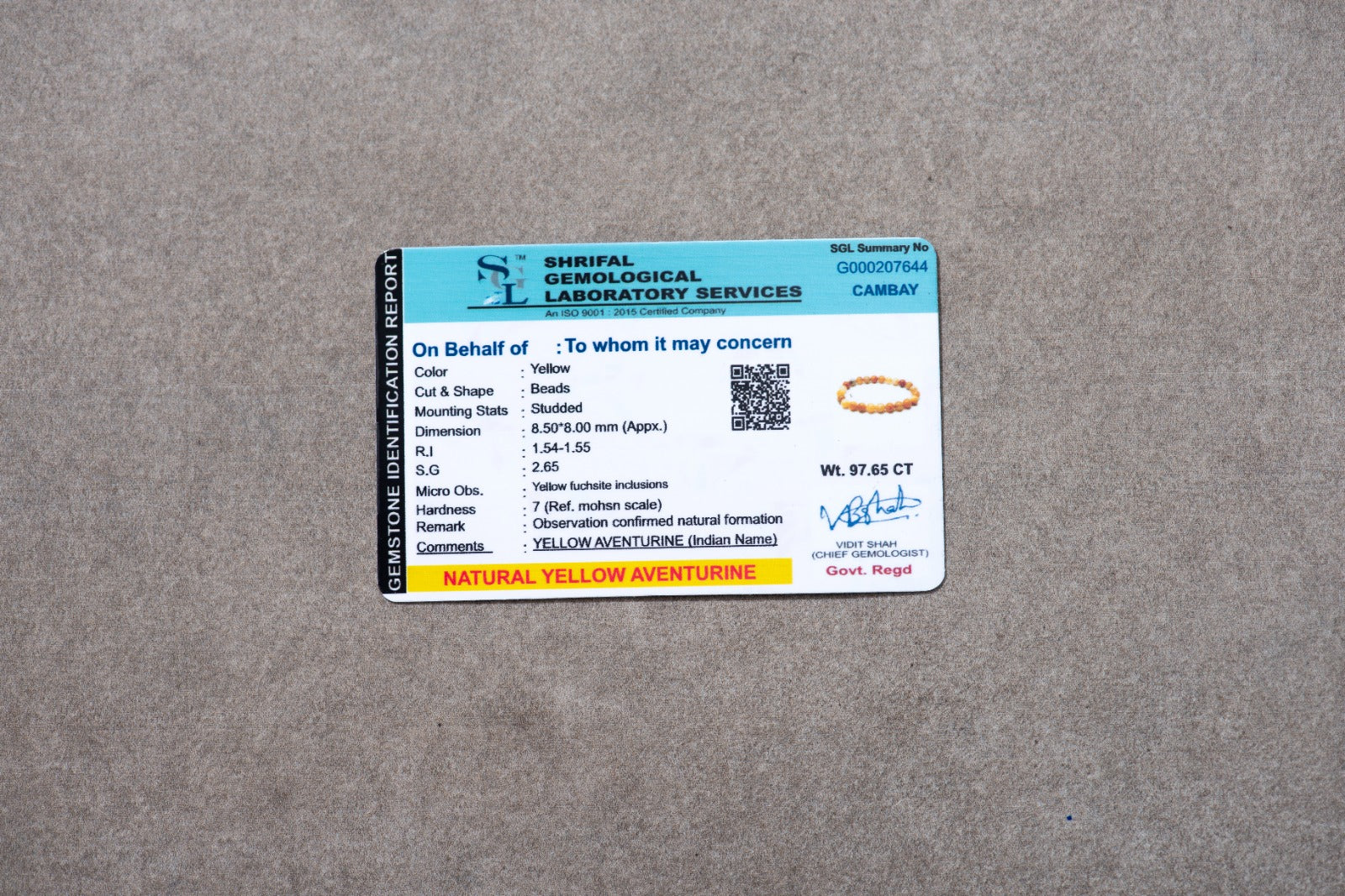 SGL certificate