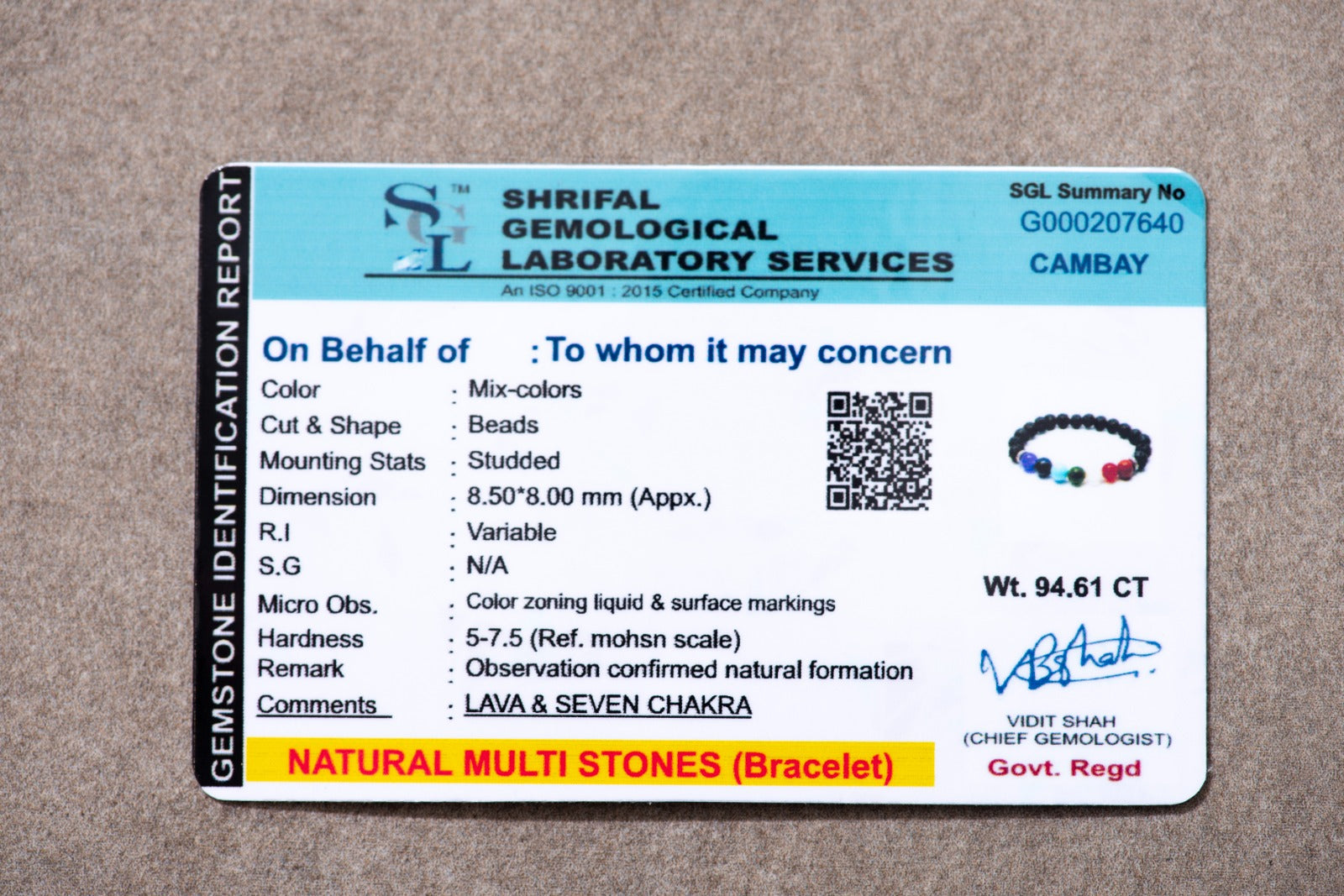 Certified Seven Chakra with Lava Bracelet for Confidence & Inner Strength