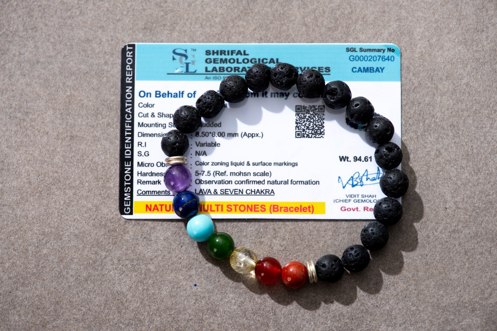 Certified Seven Chakra with Lava Bracelet for Confidence & Inner Strength