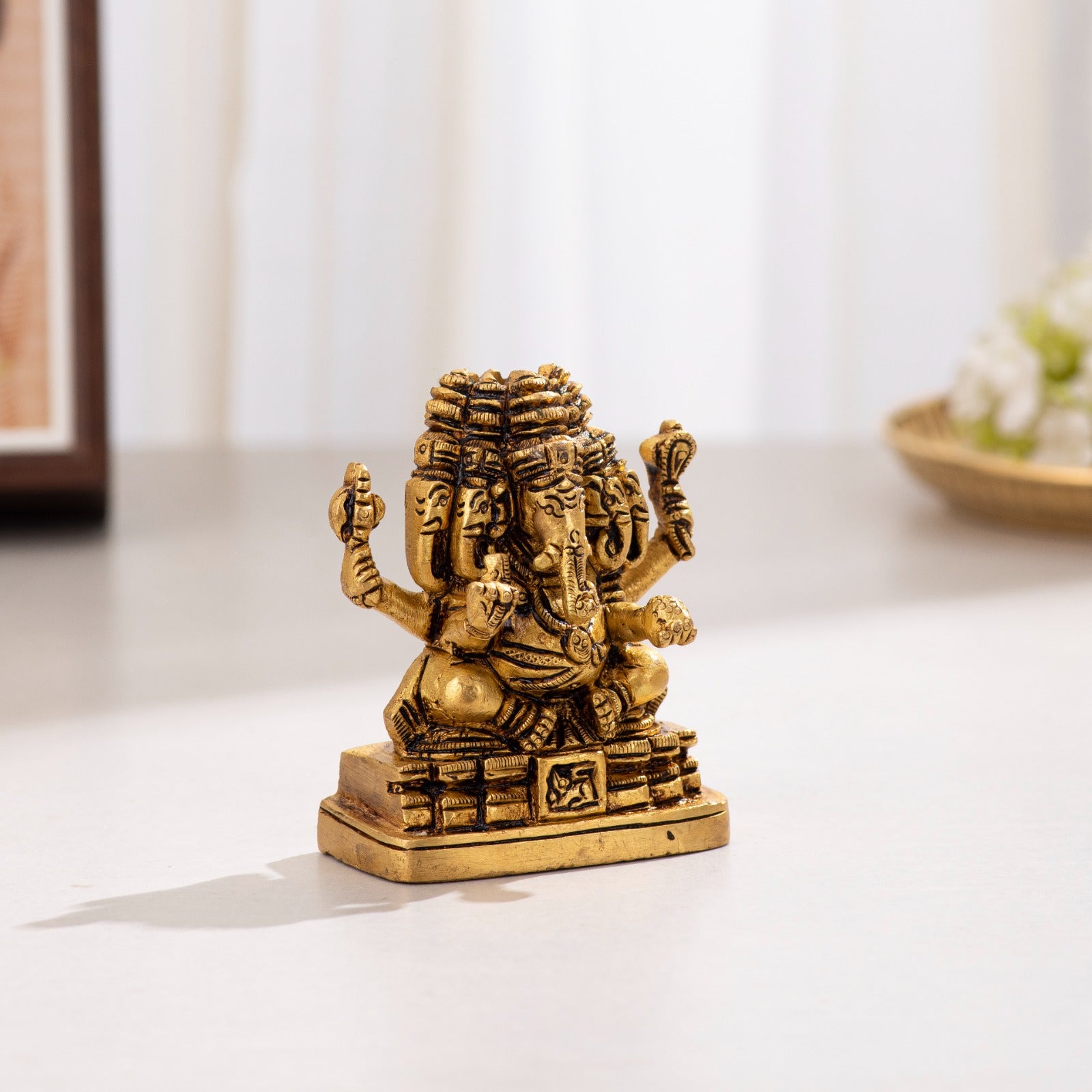 Brass Superfine Panchmukhi Ganesha Idol - 3 inch