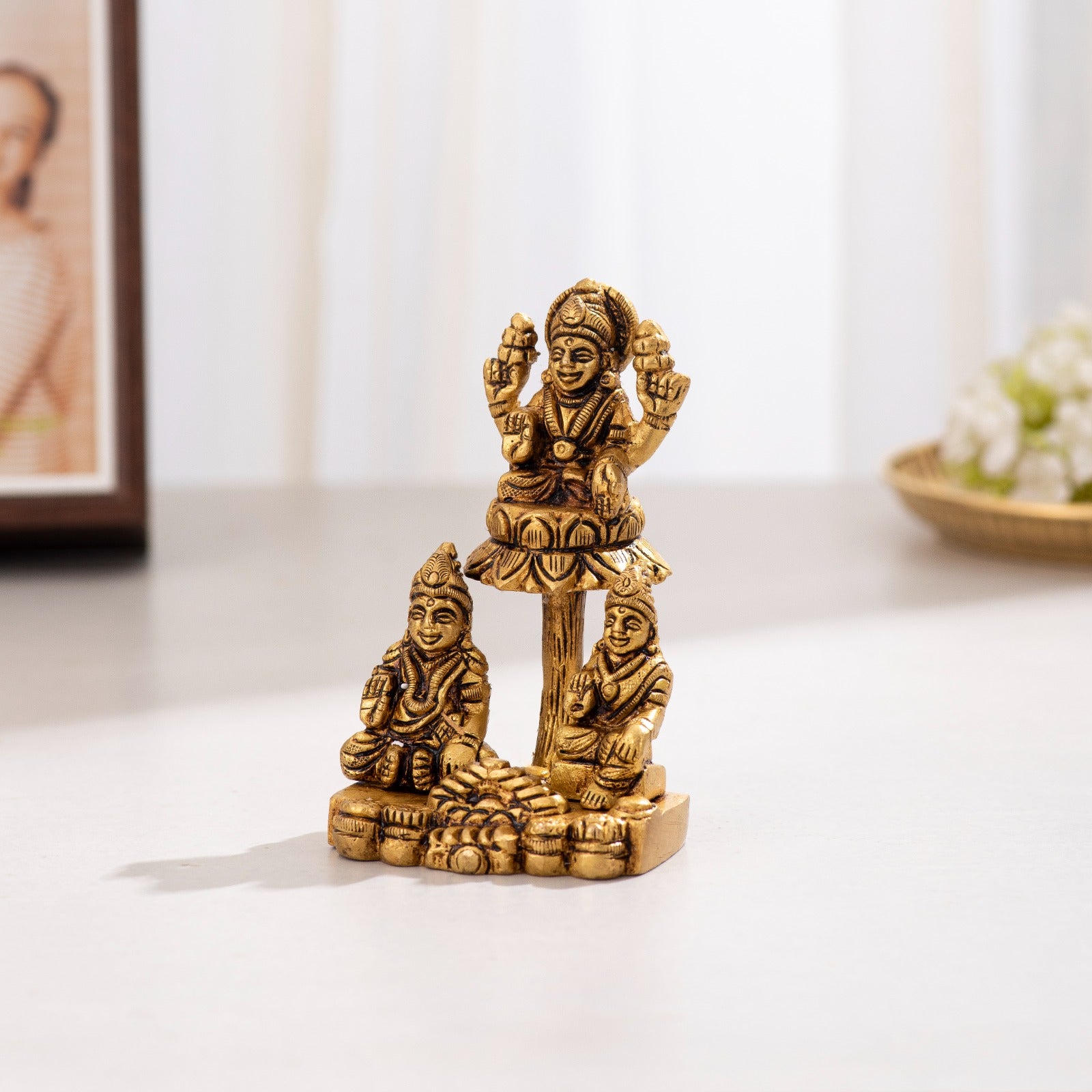 Brass Maa Lakshmi with Kuber Maharaj and Chitralekha Idol - 5 inch