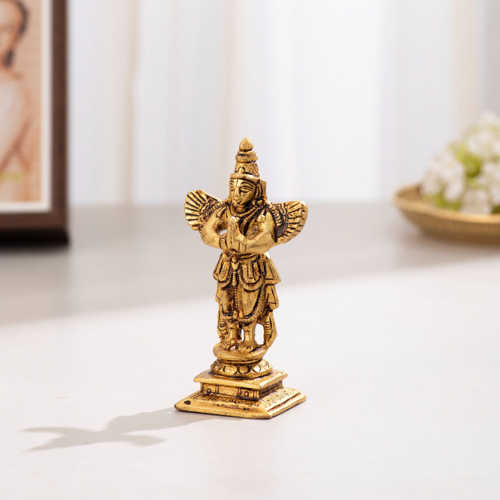 Brass Superfine Standing Garud Dev Idol in Namaskar Mudra - 4 inch