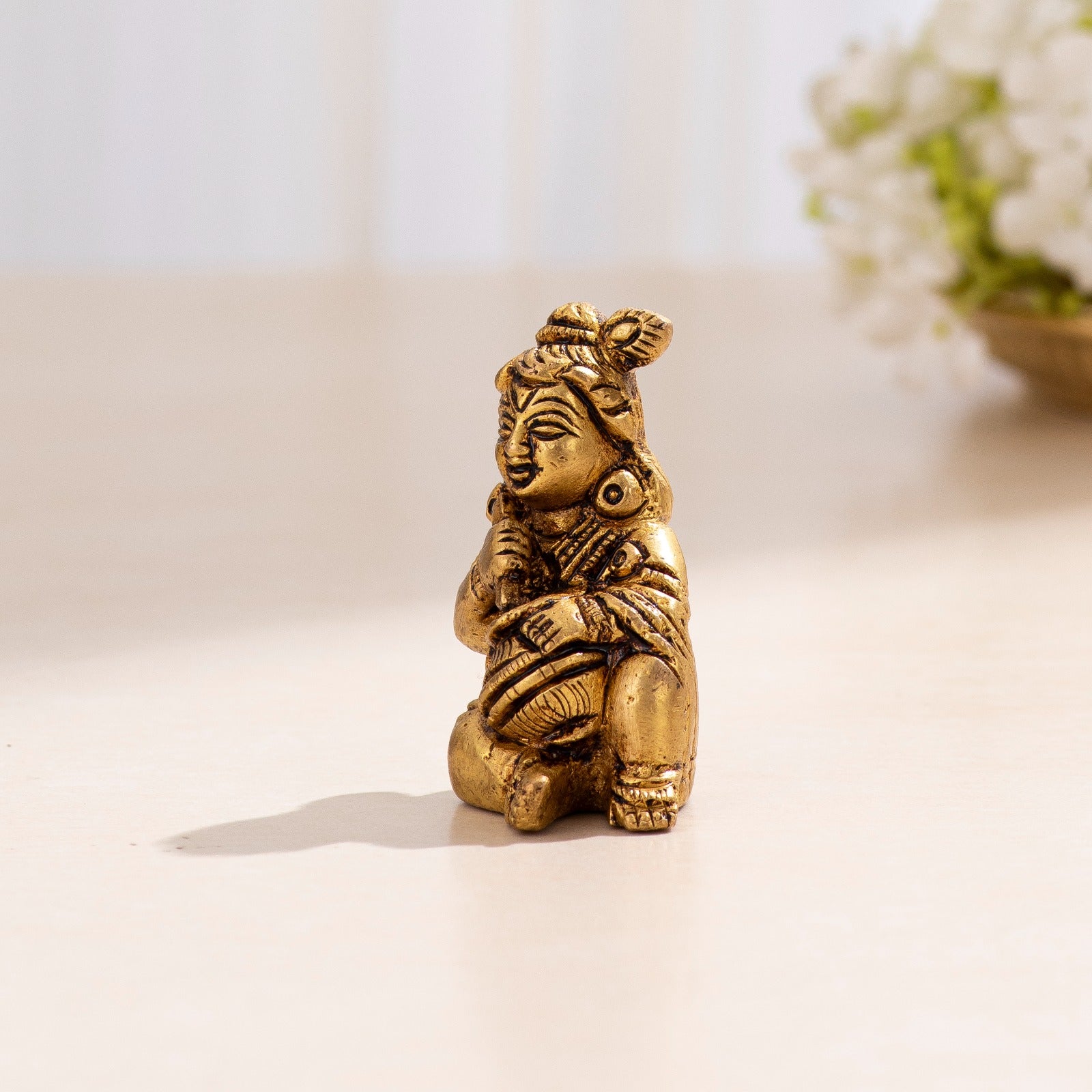 Brass Matki Kanha Idol - 2.5 inch