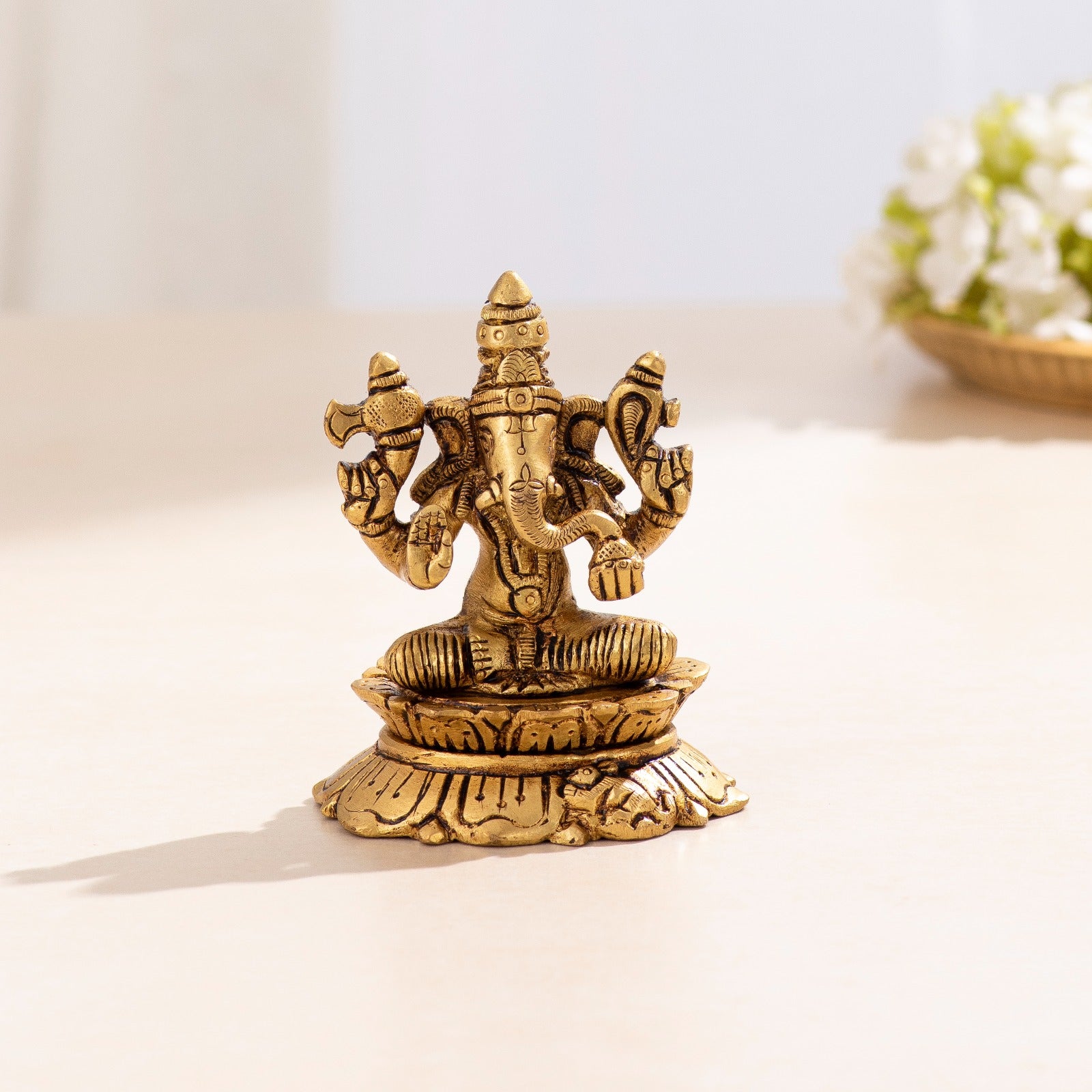 Brass Superfine Laxmi Ganesha Idol - 3.5 inch