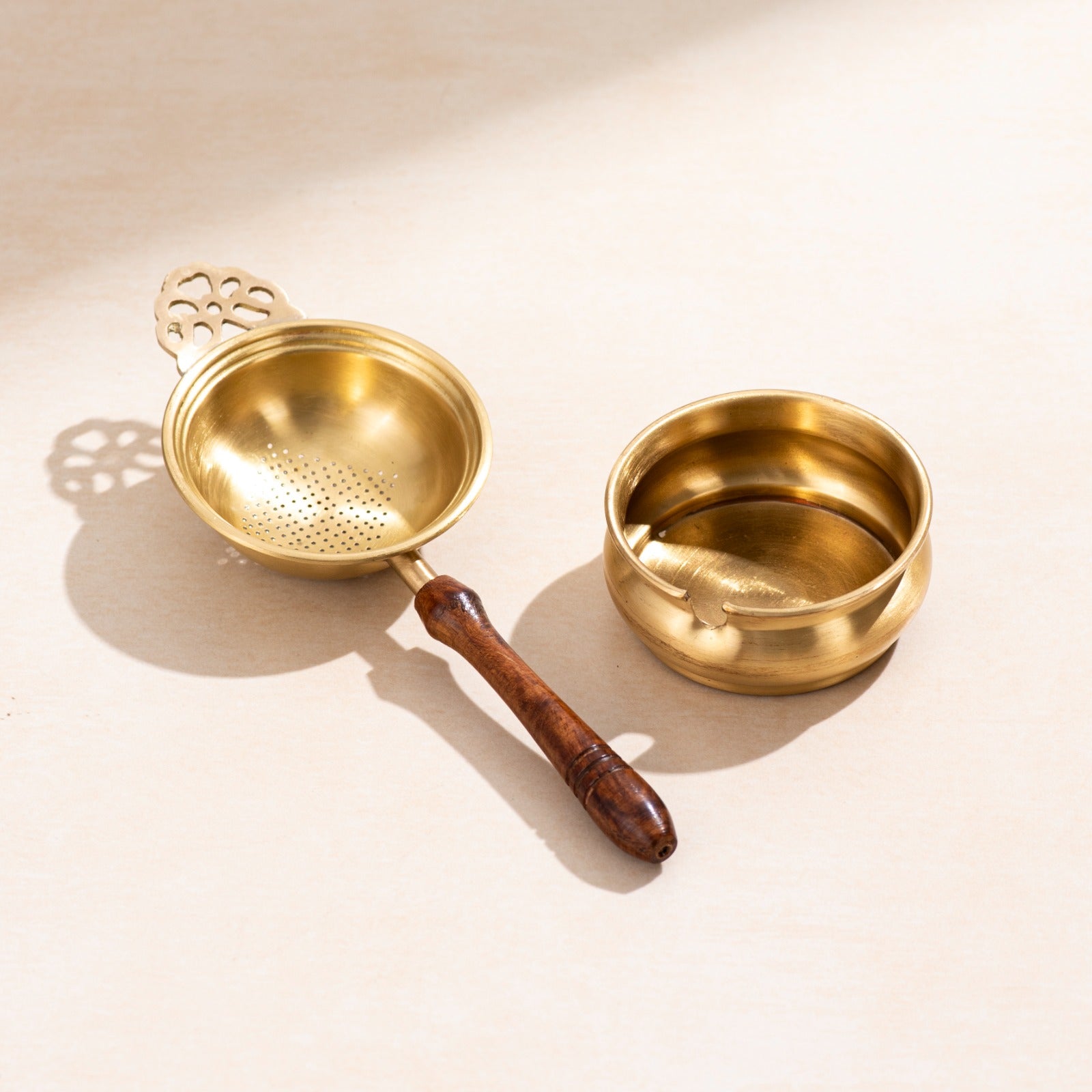 Brass Tea Strainer with Bowl