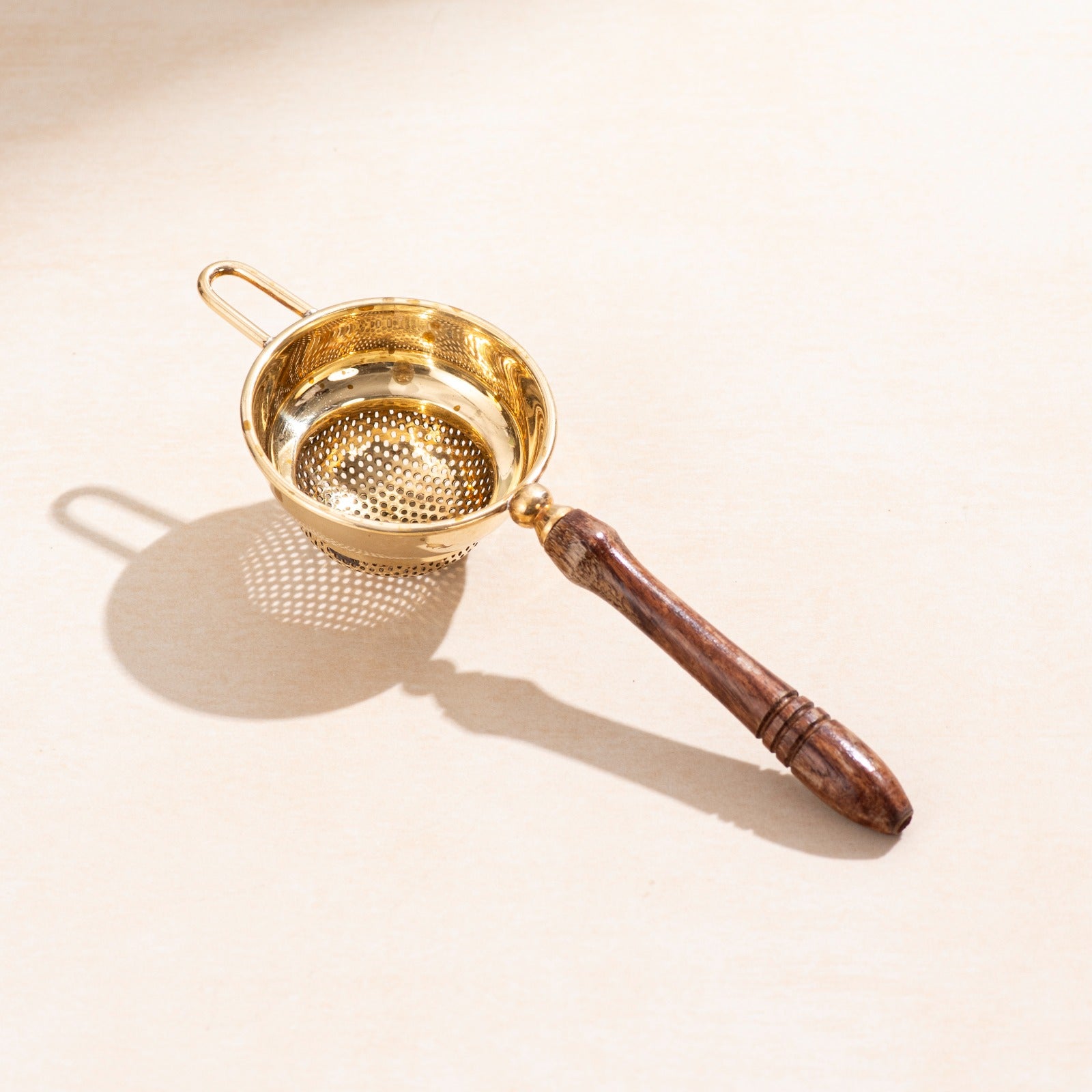 Brass Tea Strainer with Wooden Handle