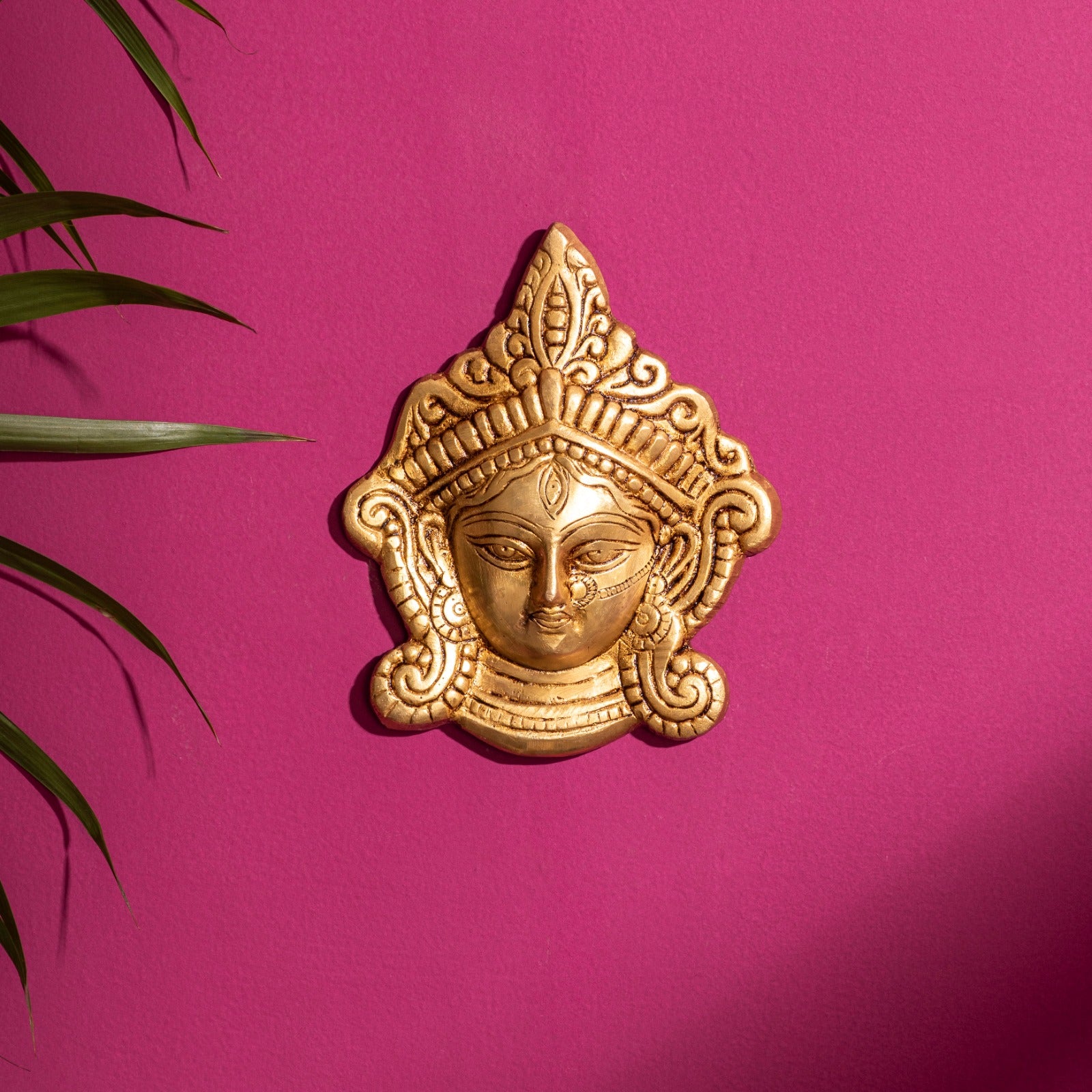 Brass Durga Face Wall Hanging Idol - 6 Inch