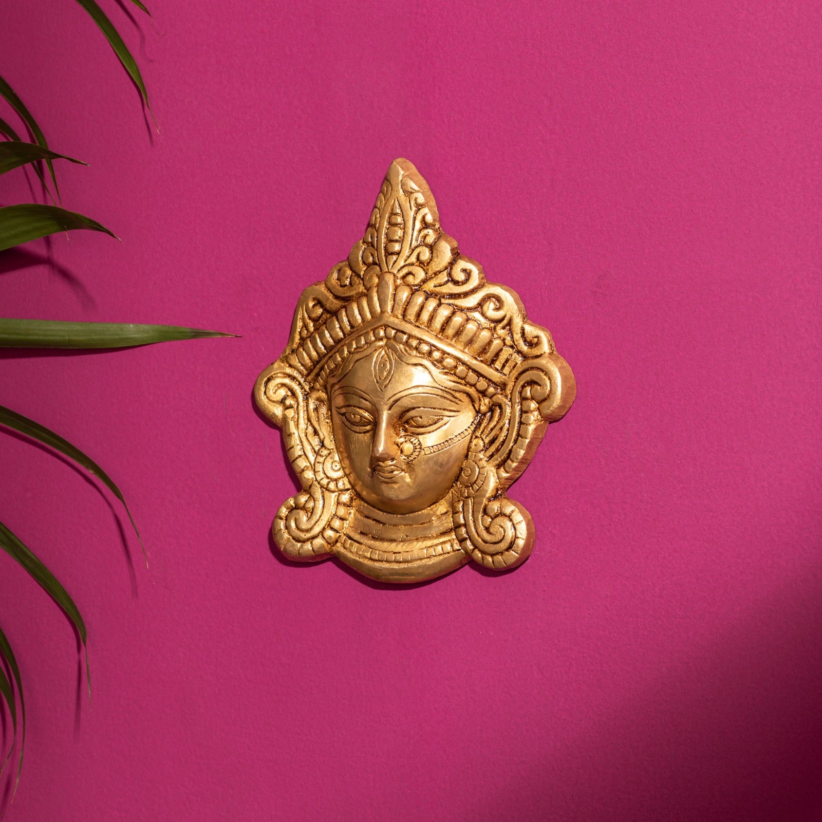 Brass Durga Face Wall Hanging Idol - 6 Inch
