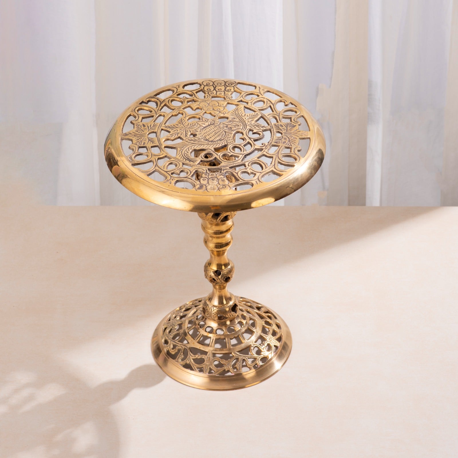 Brass Hand Carved Stool - 12 Inch